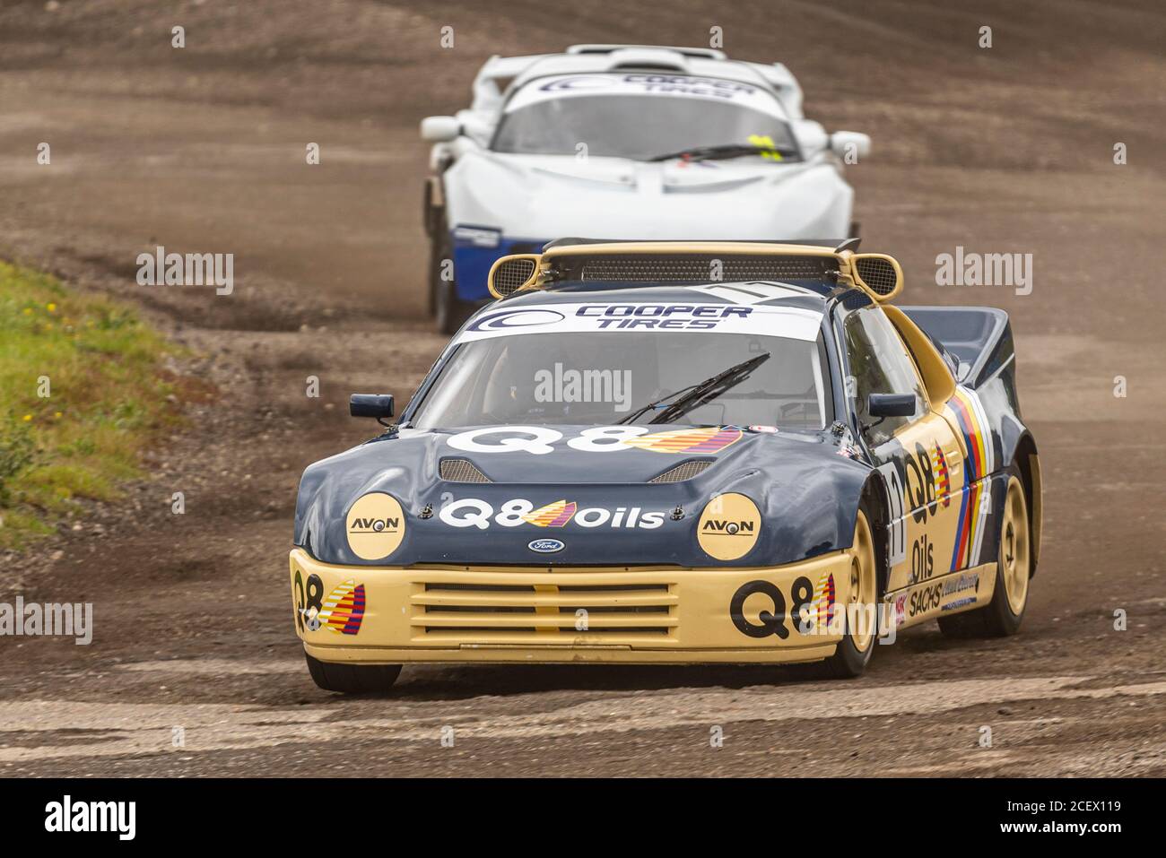 Pat Doran im Ford RS200 Rennen in der Gruppe B Klasse beim 5 Nationen British Rallycross Event in Lydden Hill, Kent, UK. Während COVID-19 Stockfoto