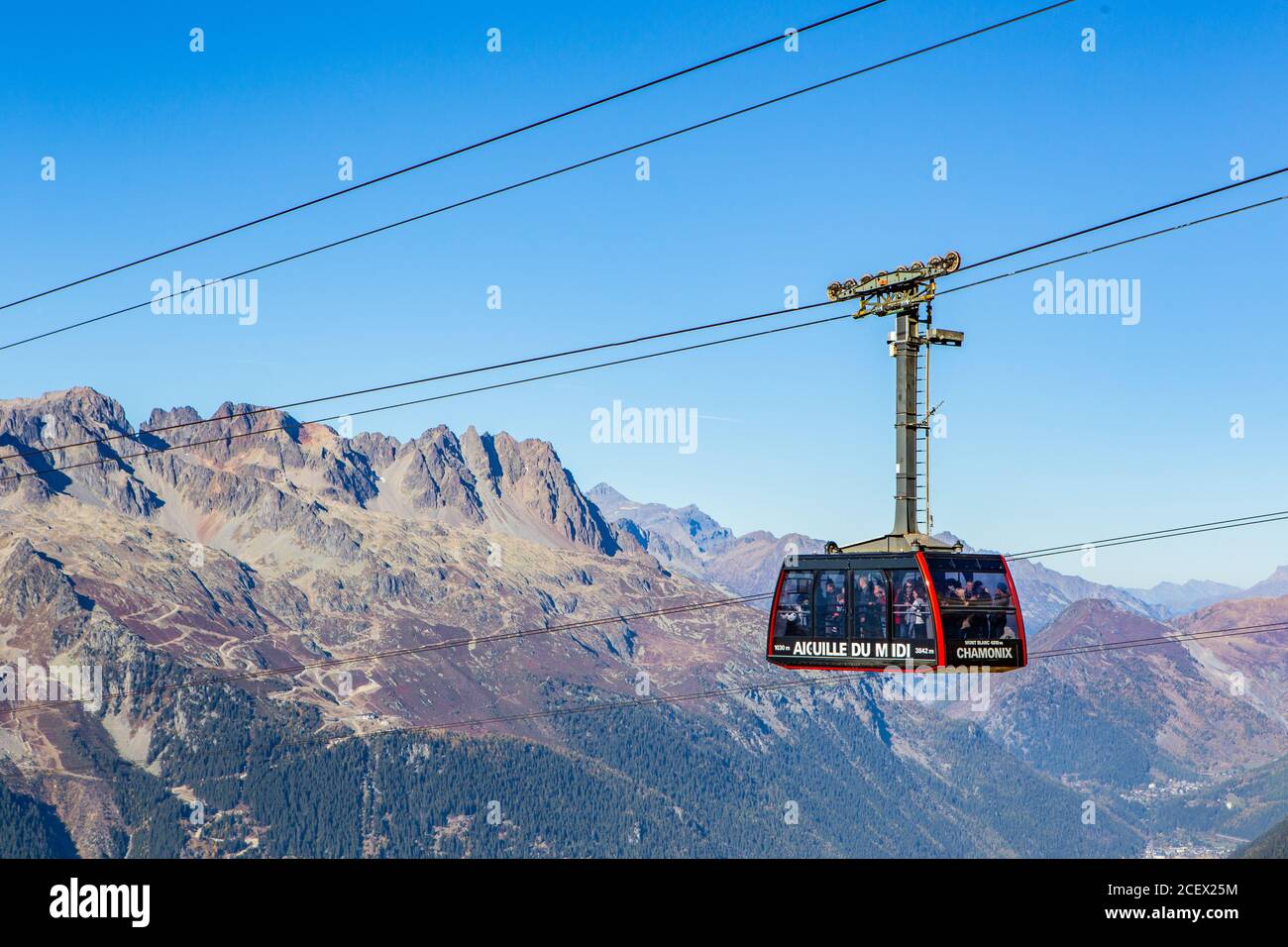 Die Seilbahn in Chamonix, eine der höchsten Seilbahnen der Welt. Stockfoto