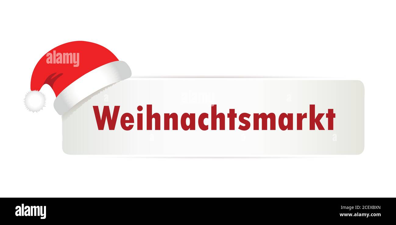 Typografie Weihnachtsmarkt auf eine weiße Fahne mit santa Kappe Vektor-illustration EPS 10. Stock Vektor