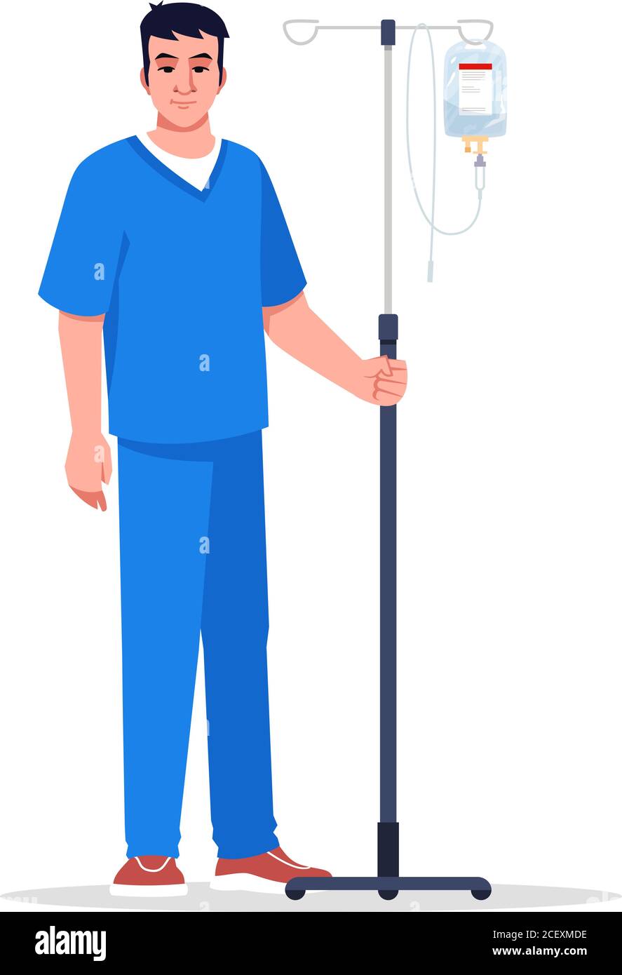 Männliche Krankenschwester semi flach RGB Farbe Vektor Illustration Stock Vektor