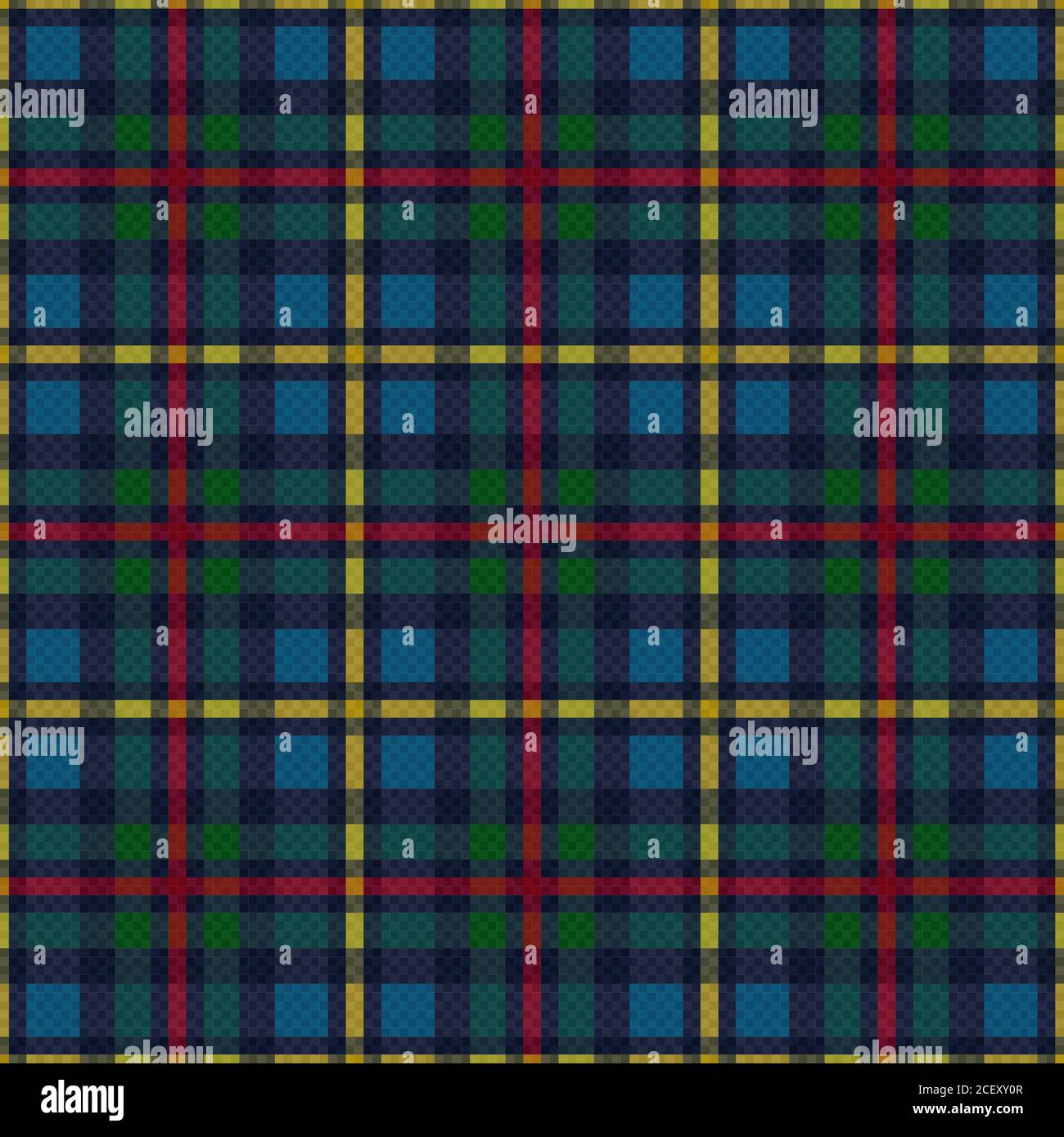 Rechteckige nahtlose Vektor-Muster als Tartan Plaid in Blau, Grün, Gelb und Rot Farben, Textur für Flanell-Shirt, Plaid, Tischdecken, Kleidung, bla Stock Vektor