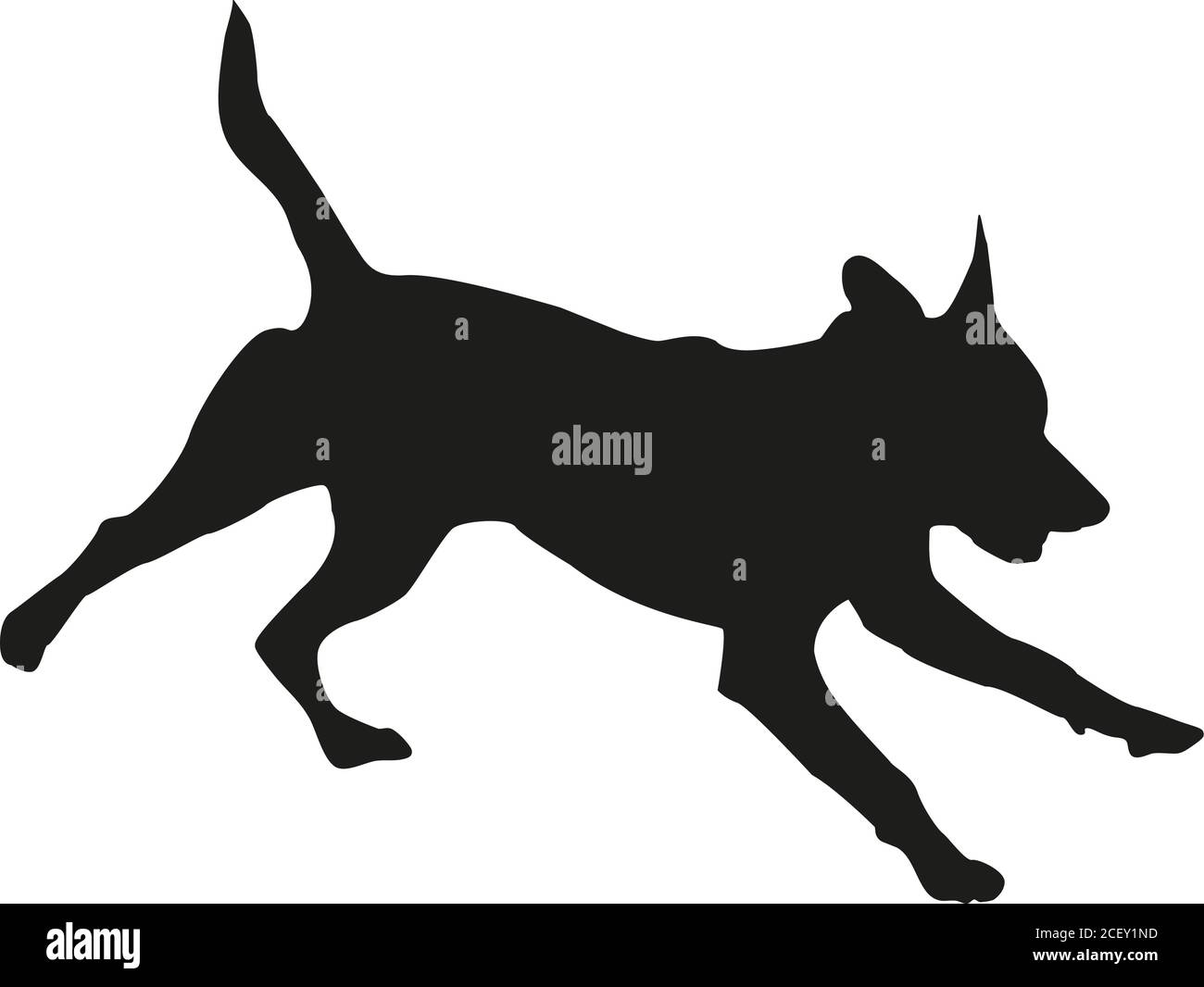 Schwarze Silhouette des laufenden amerikanischen Pit Bull Terrier Welpen. Isoliert auf weißem Hintergrund. Vektorgrafik. Stock Vektor