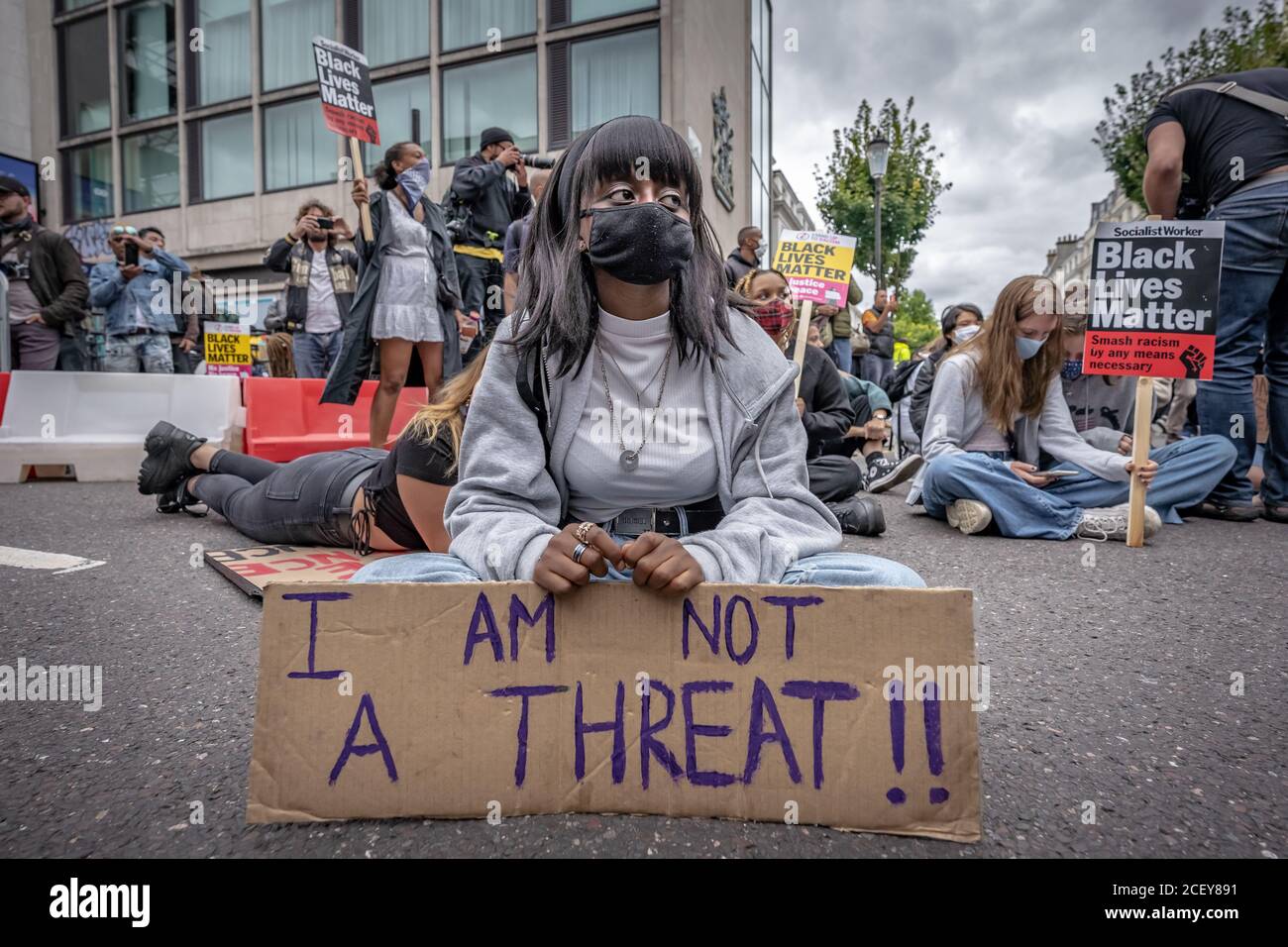 Ausgehend von der politischen Partei der Initiative Party (TTIP), inspiriert von der Bewegung Black Lives Matter, marschieren Protestmärsche von Notting Hill in London, Großbritannien. Stockfoto