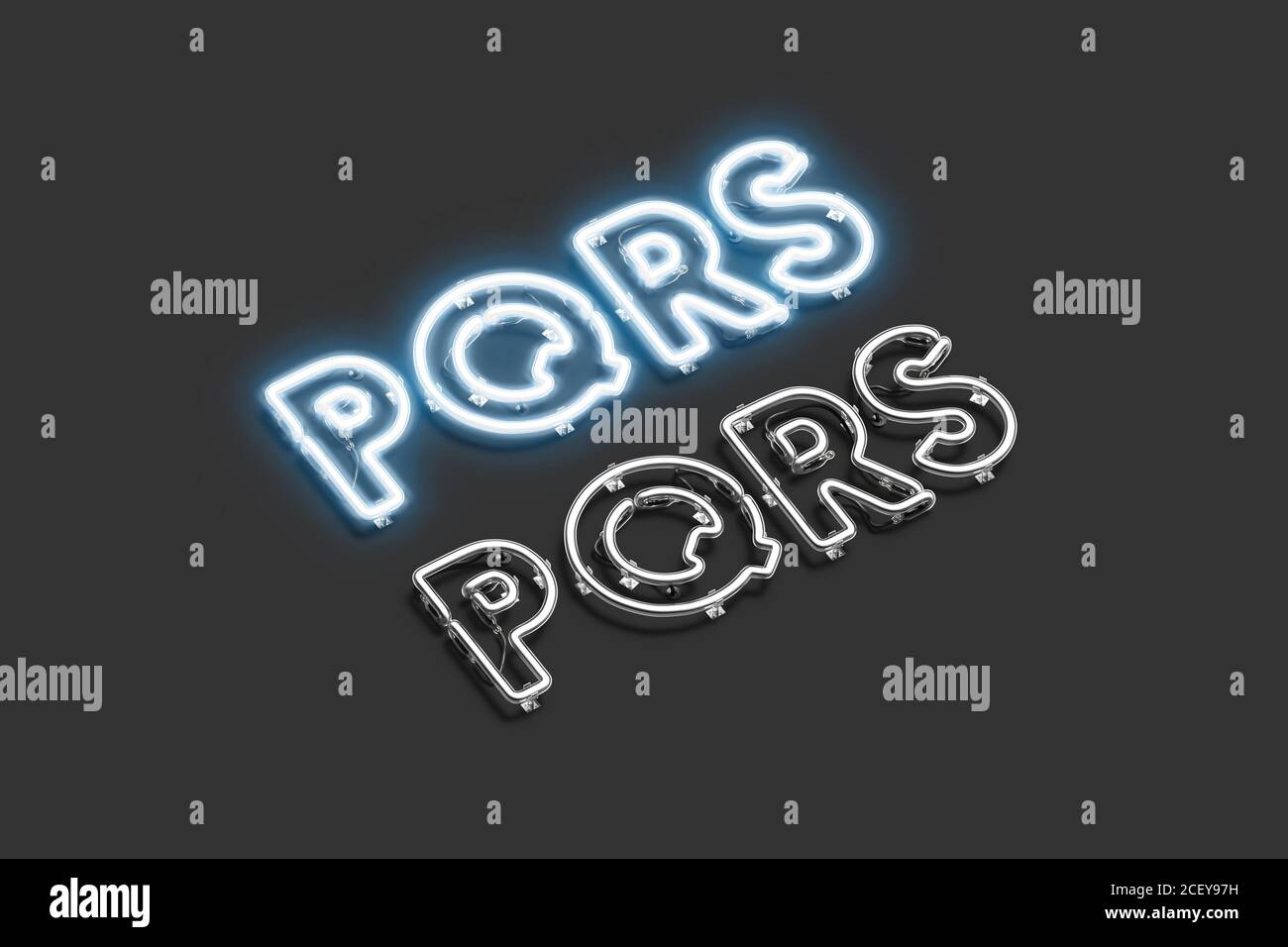 Dekorative P Q R S Buchstaben, Neon Schrift Mockup Stockfoto