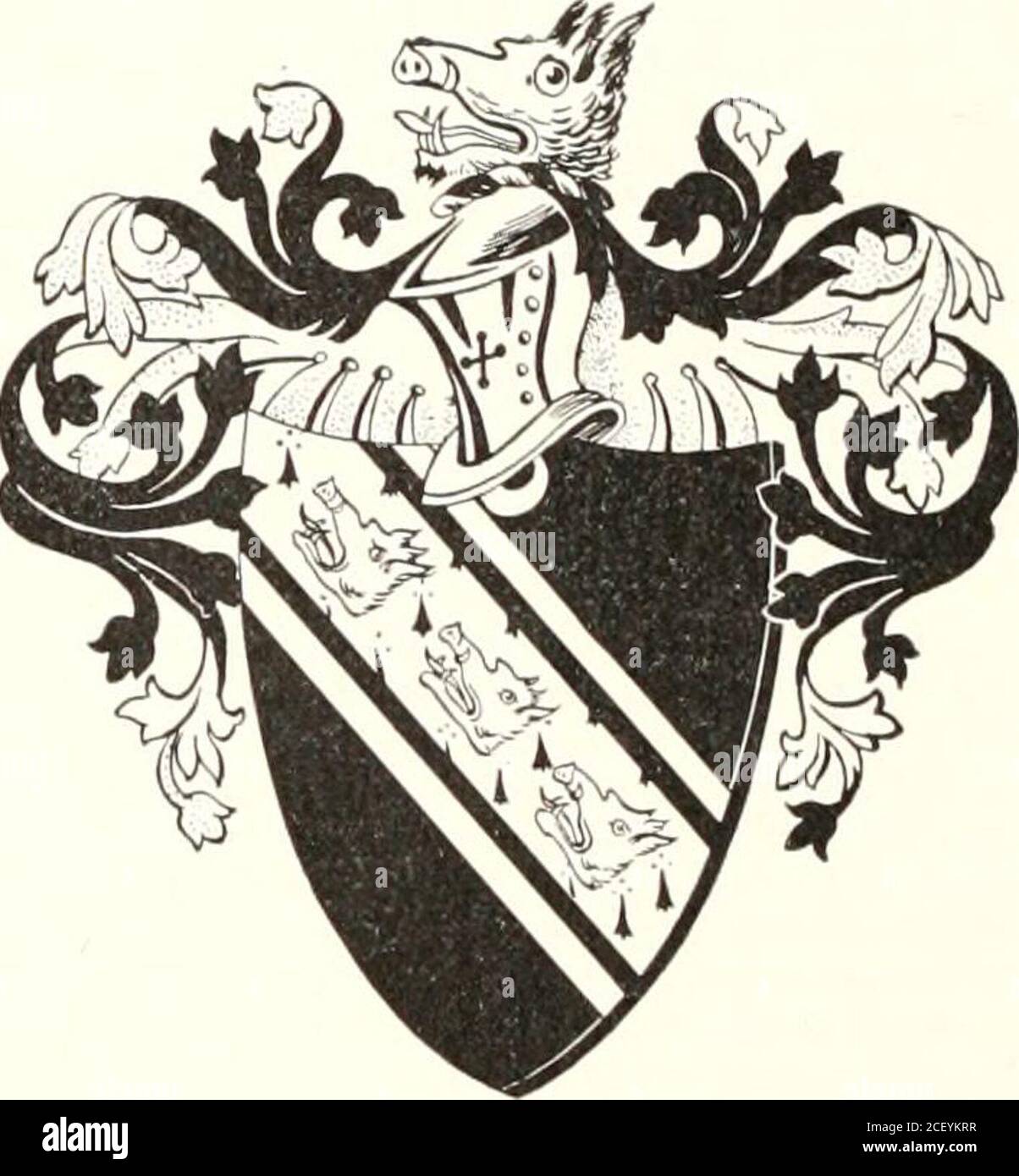 . Einige der Vorfahren und die Kinder von Nathaniel Wilson, esq.. IedElizabeth, Tochter von Nicholas Collwell von Plymouth, und hatte Nicholas «sone und heyr aet. 8: 1620, Francis, zweiter Sohn, und Elisabeth. 758 £bc alien jfamil> in der gedruckten Visitation ist der Name des Nikolaus gedruckt Peter, ein Errorof des Kopisten und korrigiert durch Verweis auf die ursprüngliche MS. Im BritishMuseum, Harl. MSS. 1163, fo. 106b. Die Waffen, die Edgecombe von Tavistock von den Herolden bestätigt wereGules, auf einer Kurve ermine, zwischen Tuo coll ices oder, drei Eber Köpfe coupéd argent.. I en Scent jor cadency (Heralds Co Stockfoto