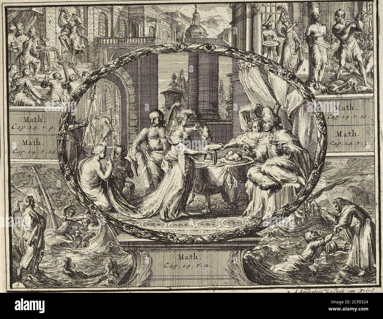 . All de voornaamste histories of ouden en nieuwen testaments. MELAATSE GEREYNIGT. DE ZEE-STORM GESTILD, FI.) Des Meeren teil en Haagt veriryfï Melastfièt ijualen. i (3.) De S-wyn-tnytp tuymelt «ter, ah Zat Ban U getemi.(z. J en maakt in Zee en C«gt de Fdjl-tfjhlJe palen. (4.) Mart/uuut HEM cm ./.V/f. (f.) DS bitet-vltet tctftt DD 106. Feige, MATTHEUS. Fol. 54. HERODIAS DANZENDE DOGTER. .PHANNES^de DOOPER ONTHOOFT. iof. «Fi. .1 D, UriU D.«f„ bis 2 k^HI «»«• I C30 &» B„fl i/t Schmv-G^gt ™r.7&lt; i» zy» blui ) marh d, SM •??:«&gt;r fl»/&gt; ««/««. C4-J -* 3««ff t • M,r. (f) «•*&gt; Smn *}&gt; Stockfoto
