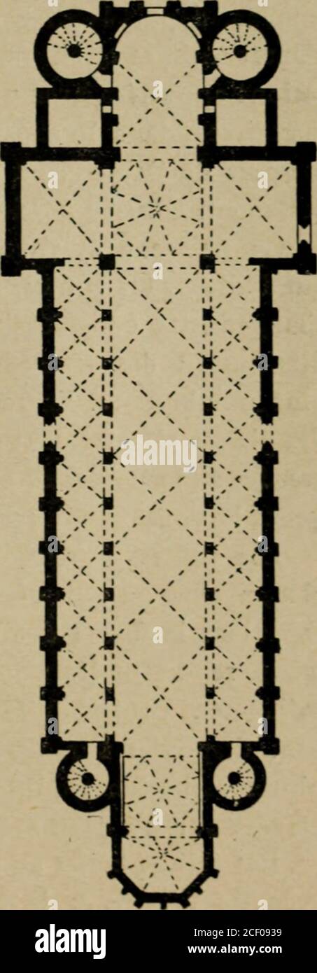 . L'architecture romane. Et le plein cintre employés simultanément dansle même édifice. HISTOIRE ET-KARAKTEREN. 295 La transition doit être entendue dans un sens pluslarge et plus général, car ilnous semble que cette époqueest caractérisée par la trans-Formation du système devoûtement des églises , faitbien autrement important quela forme des arcs, qui nestplus quun mince détail dansun vaste Ensemble. CE Grand mouvementdartest né de lappliction géné-rale du Mode de construction des églises à coupoles,qui avait si profondémentmodifié, dès les premièresannées du xi*^ siècle, part debâtir en OC Stockfoto