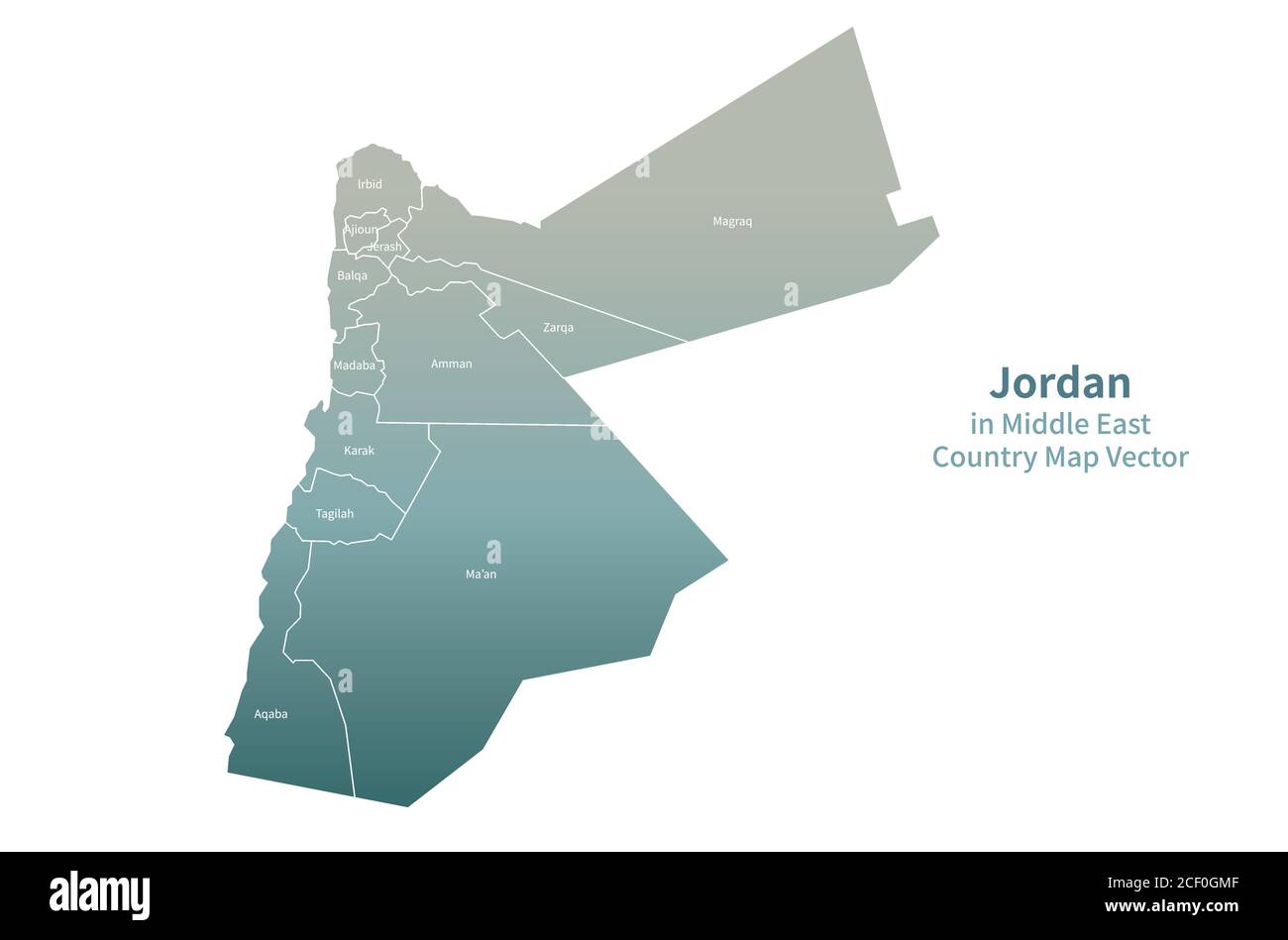 Jordan Vektorkarte. Middle East Country Map Green Series. Stock Vektor