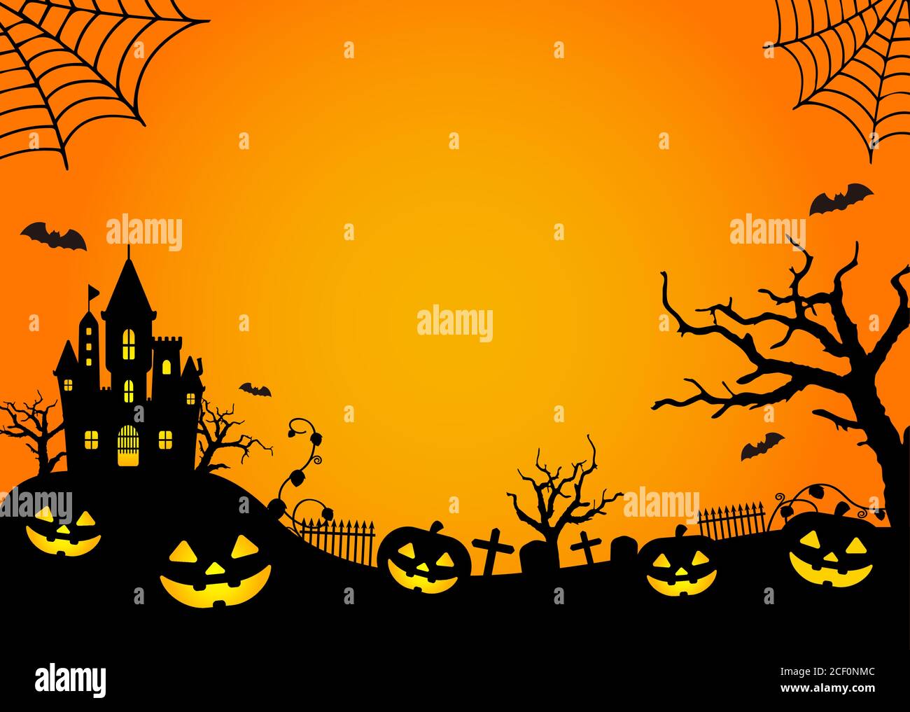 Halloween Silhouette Hintergrund Vektor Illustration. Poster (Flyer) Vorlage Design / orange Stock Vektor