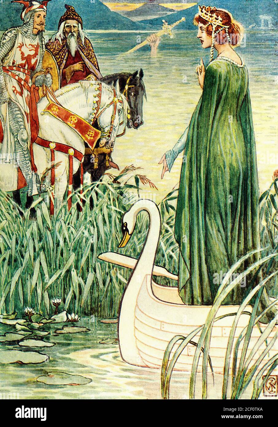 Crane Walter - König Arthur fragt die Dame der Lake for the Sword Excalibur - British School - 19 Jahrhundert Stockfoto