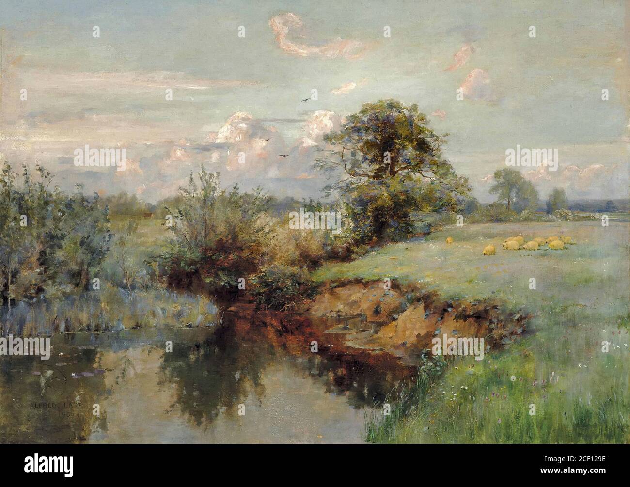 East Sir Alfred - Grazing Sheep Summer - British School - 19. Jahrhundert Stockfoto