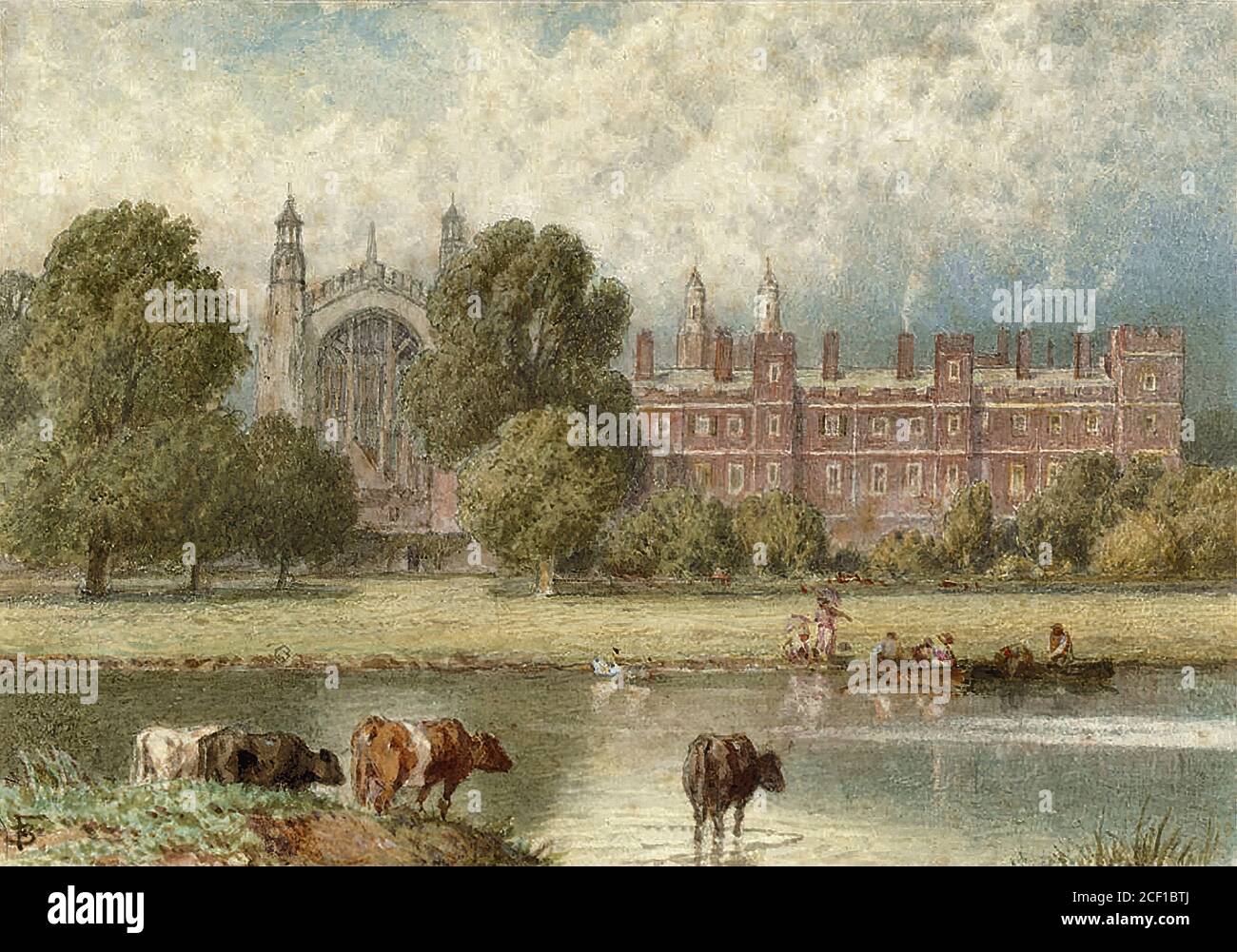 Foster Myles Birket - Bewässerung Von Rindern Vor Eton College Windsor - British School - 19. Jahrhundert Stockfoto