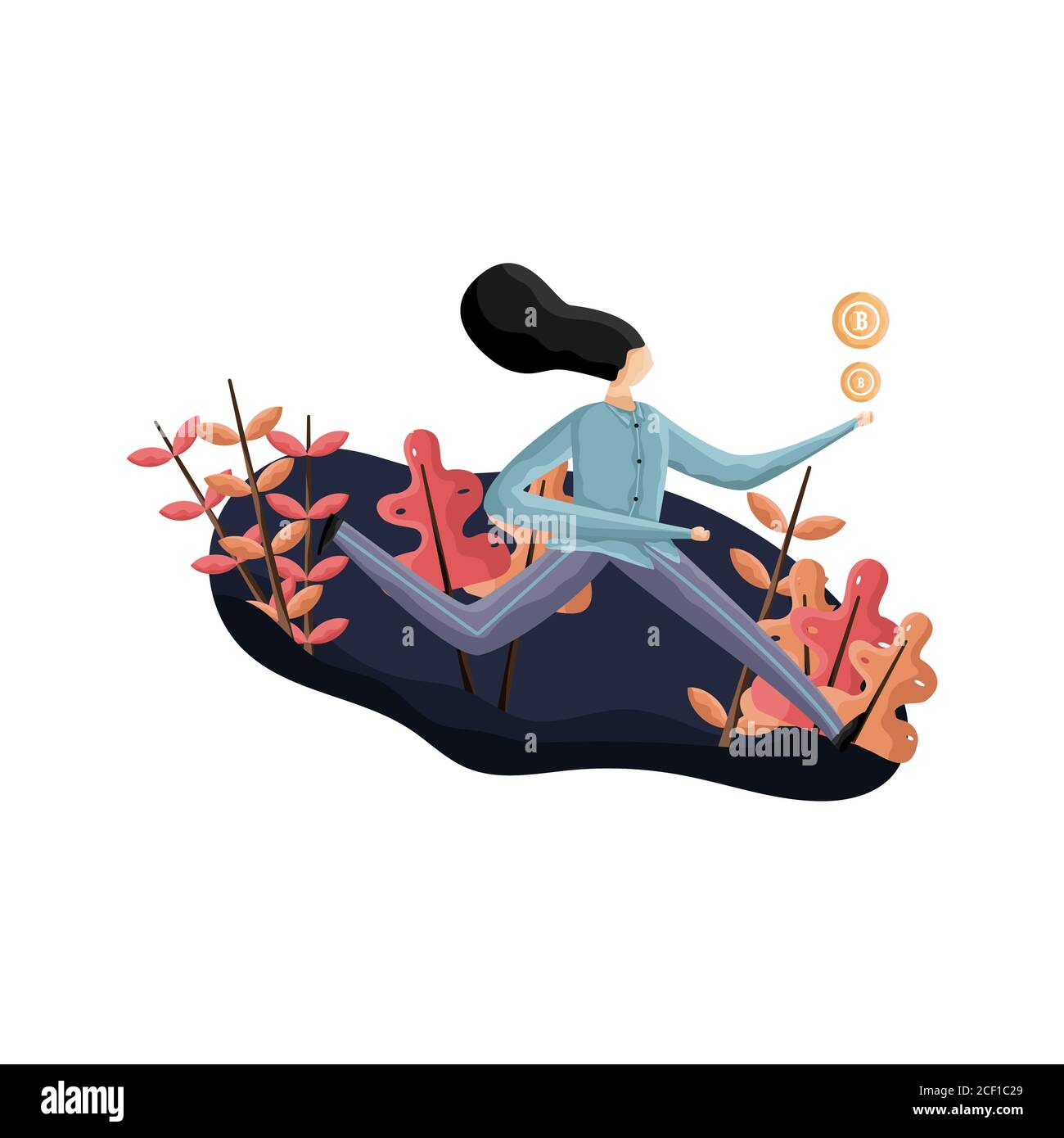 Kryptowährung Illustration.Konzept der Landing Page.Vektor-Design-Vorlage isoliert. Geeignet für Landing Page, ui, Website, mobile App, Editorial, po Stock Vektor