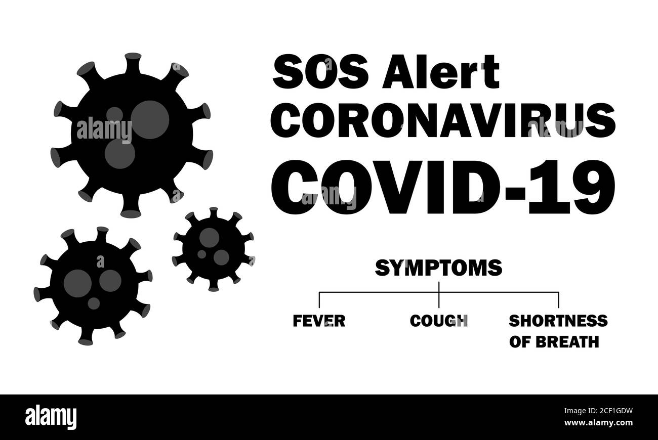 Coronavirus-Symptome Schwarz. Coronavirus-Ausbruch in China. Gesundheitsrisiko. Der Kampf Gegen Das Coronavirus. Chinesisches Wuhan Coronavirus 2019-nCoV. Asi Stock Vektor