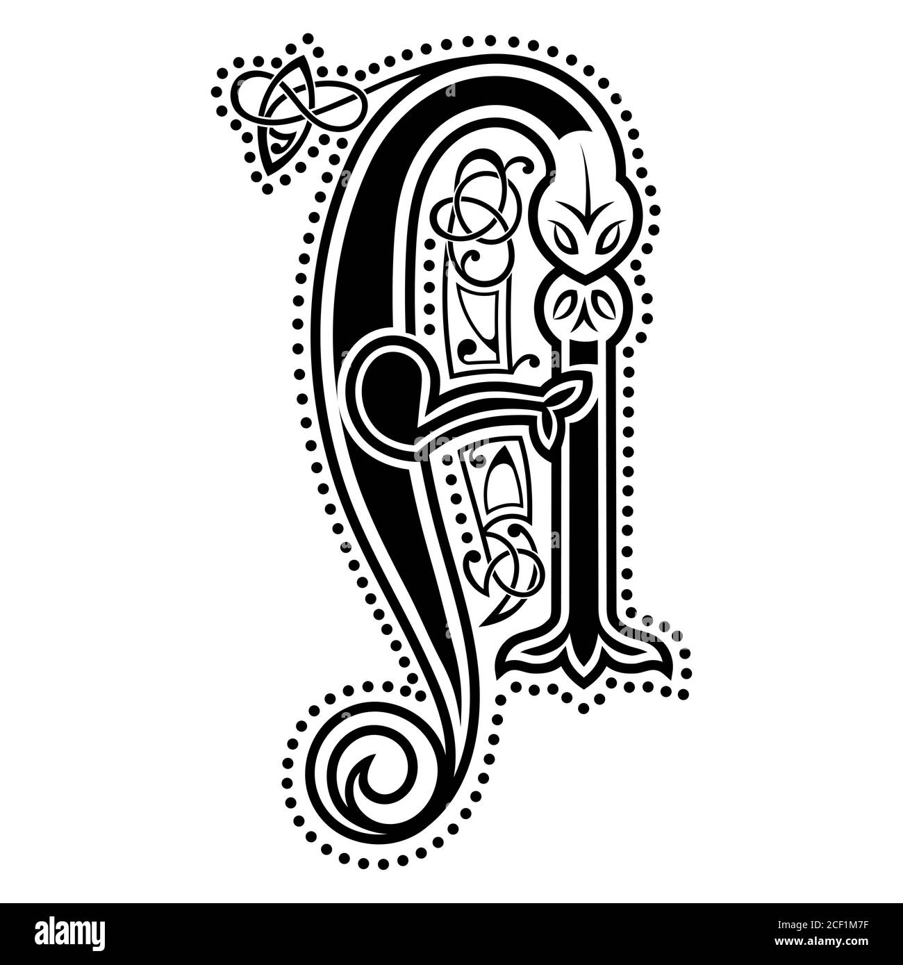 Anfangsbuchstabe, Zierbuchstaben, Kalligraphie handgeschriebenes Logo, der Buchstabe S im keltischen Stil Stock Vektor