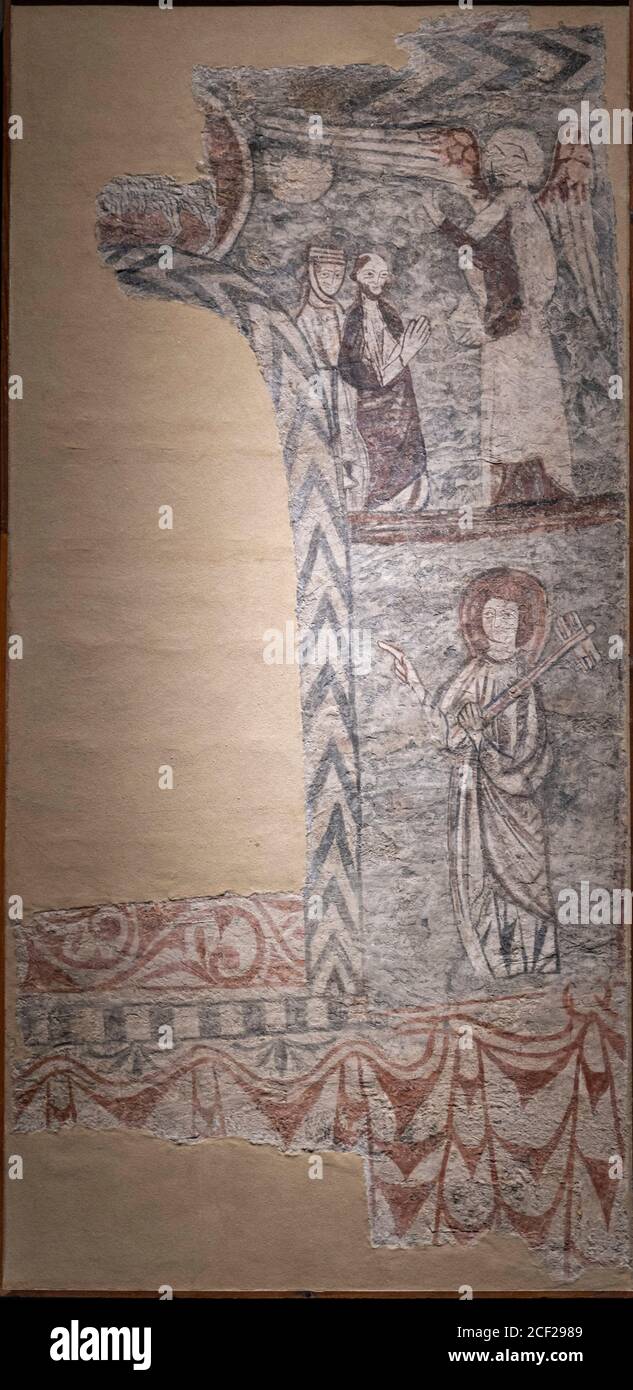 St. Peter mit dem Schlüssel zum Himmel, Wandmalereien aus Sorrivas, 14.  Jahrhundert, Fresko zerrissen und auf Leinwand übertragen, kommen aus der  Kirche von San Stockfotografie - Alamy
