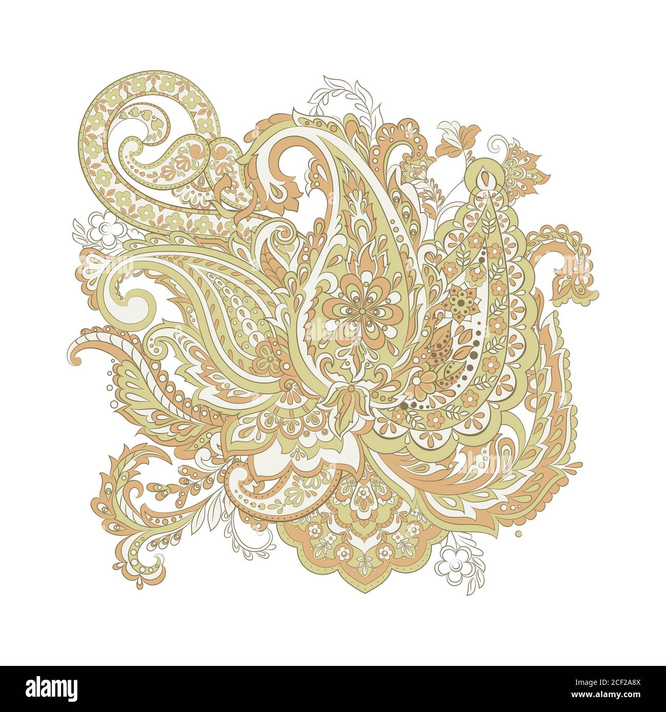 Florales, isoliertes Muster mit Paisley-Ornament. Vektor-Illustration im asiatischen Textilstil Stock Vektor