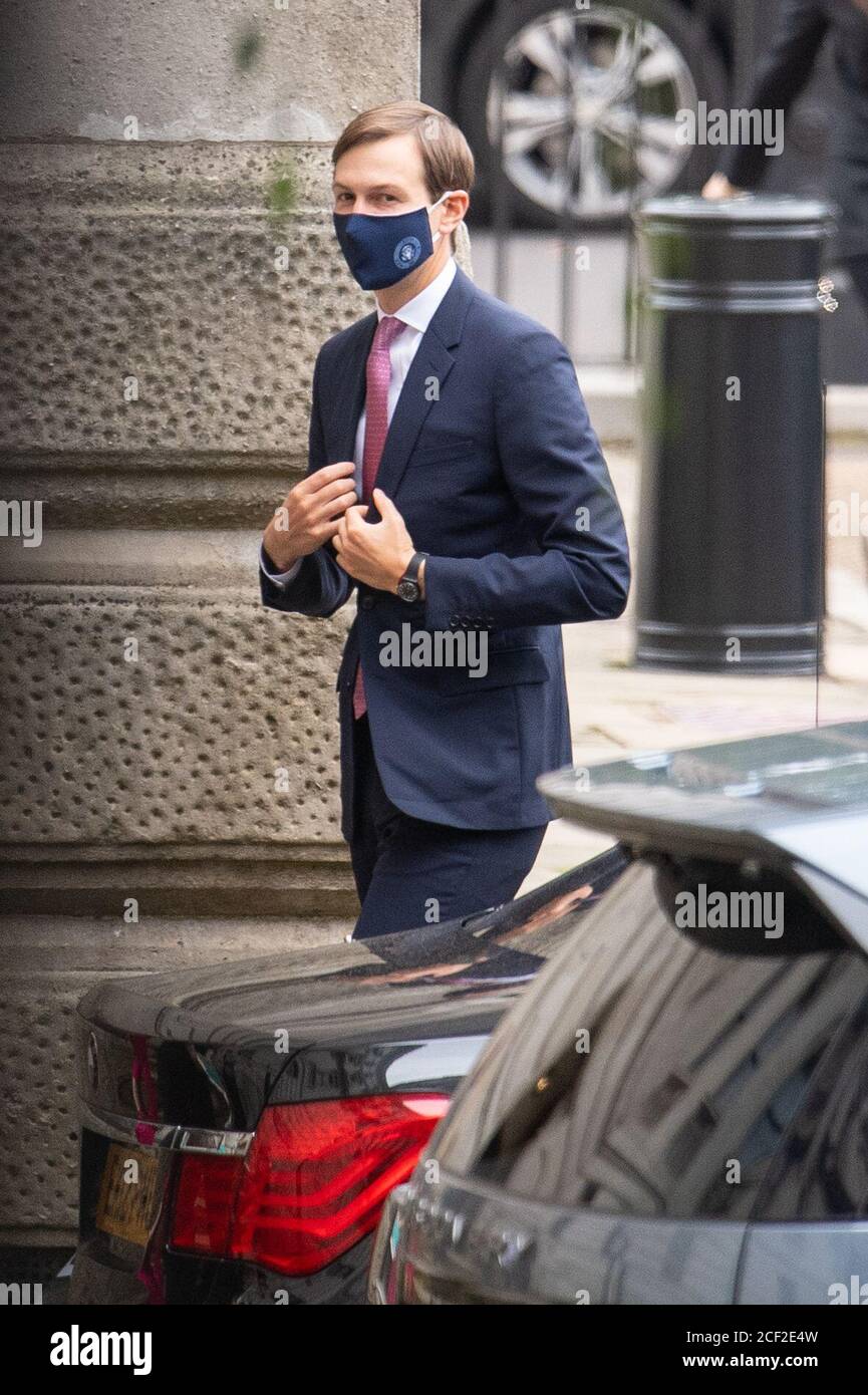 Der leitende Berater des Weißen Hauses, Jared Kushner, trifft vor einem Treffen mit Premierminister Boris Johnson am hinteren Eingang des Außenministeriums und des Commonwealth Office in London ein. Stockfoto