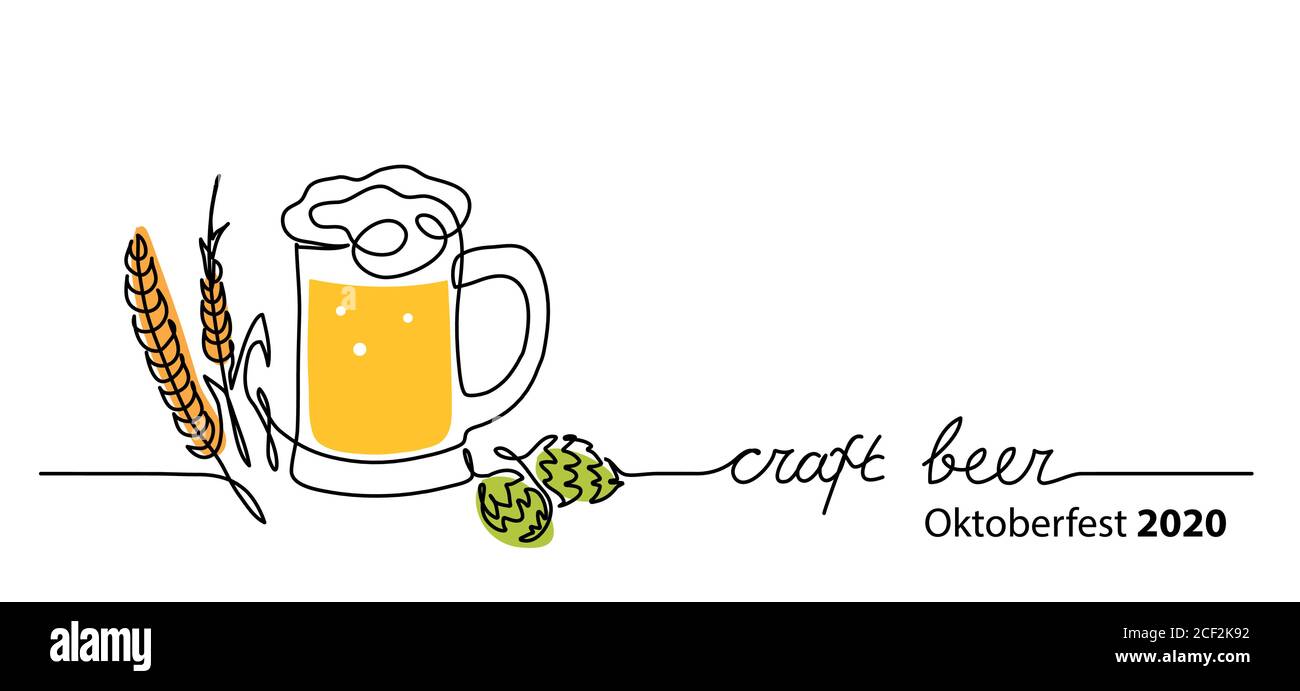 Craft Beer Vektor Banner, Hintergrund mit Bierglas, Hopfen und Gerstenspikelet. Eine durchgehende Linienzeichnung Hintergrund mit Schriftzug Craft Beer Stock Vektor