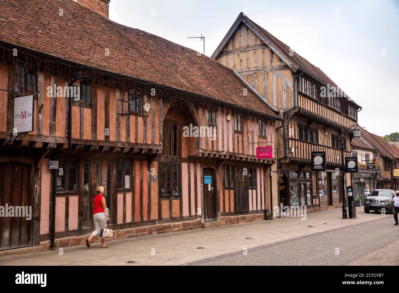 Großbritannien, England, Coventry, Spon Street, eine Reihe von attraktiven mittelalterlichen Fachwerkhäusern Stockfoto