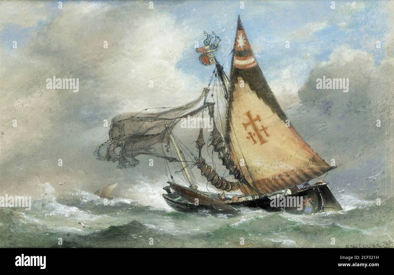 Cooke Edward William - ein venezianischer Bragozzi in Heavy Seas - Französische Schule - 19. Jahrhundert Stockfoto