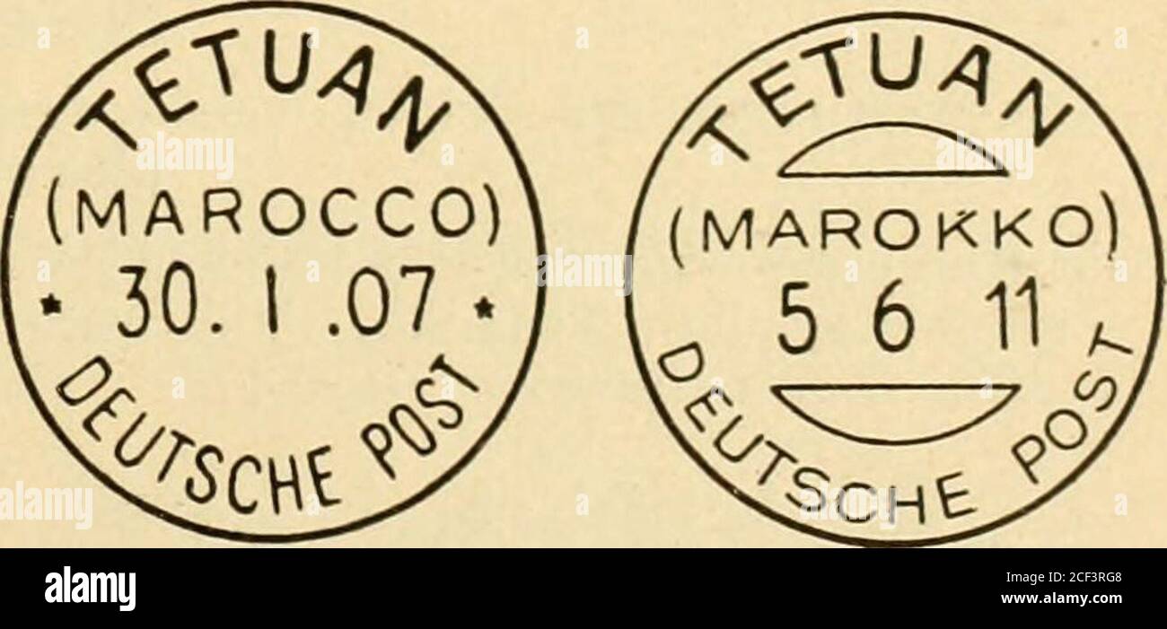 . The postwertsceiche and entwertungen of the deutsche poststanstalten in the Protection and in auslande. l oin 20. Dezember iSqq bis 21. Mai jgii auf Nr. 1-6, 7-20, 21-46, 50, 52-58. Eam 22. Mai jgilbis Anfang August igi4 auf Nr. 21 – 58. Tetuan, * 19. Dezember 1906.. 1 om zündung Dezember iqr>6 bis Mai iqi I auf Nr. 21 -46, 50, 52-.58. IOM Mai igilbis l6. Juni iqig. Auf Nr. 21-58^ 96 Stockfoto
