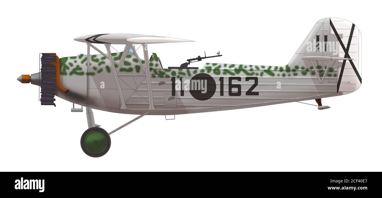 Heinkel He 46 (11○162) der Escuadrilla 4-E-11 (Flug 4-E-11) der Grupo 2-G-11 (Gruppe 2-G-11) der Spanish National Aviation, 1937 Stockfoto