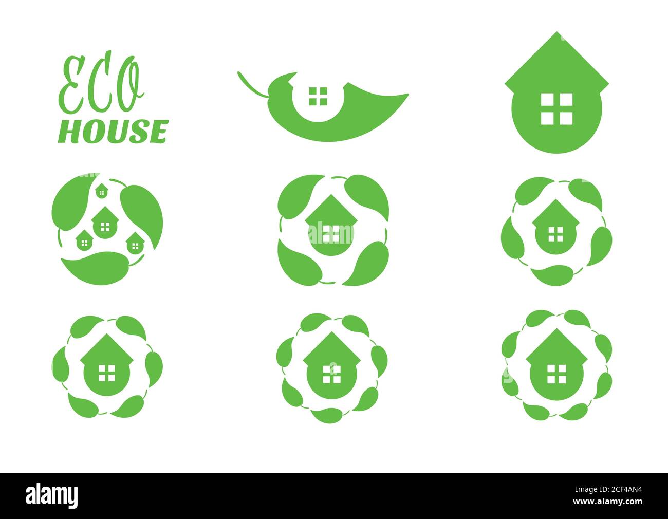 Eco House Leaf Logo. Symbol Kreissatz Form. Gesundes Lifestyle-Konzept. Symbole für Öko-Immobilien. Vektorgrafik. Stock Vektor