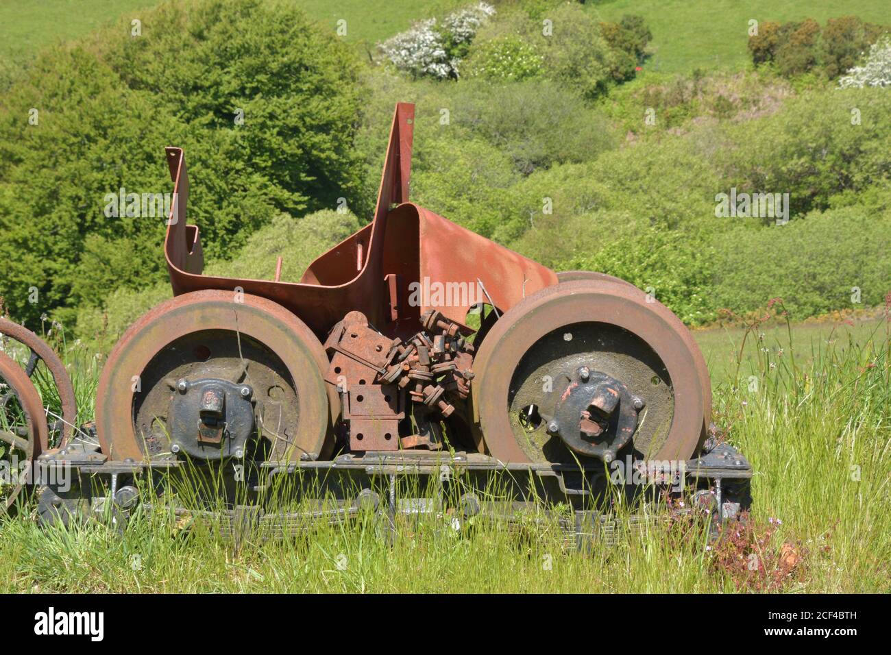 Alte Schmalspurbahn-Drehgestell wartet auf die Renovierung für den Einsatz Auf der Barnstaple zur Lynton Railway an der Woody Bay Station North Devon.UK Stockfoto