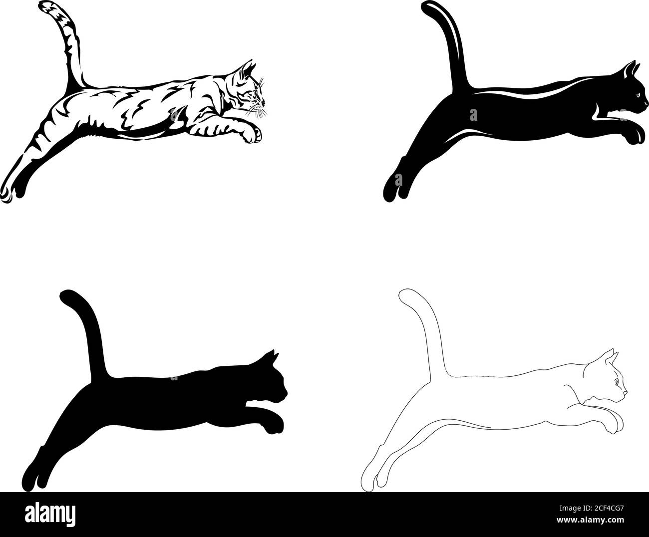 Katze springen, verschiedene grafische Optionen Bild, Katzen, Tiere, Illustrationen, Säugetiere, Vektor, Kunst, Springen, Katze, Haustiere, Pouncing, Element, digital Stock Vektor