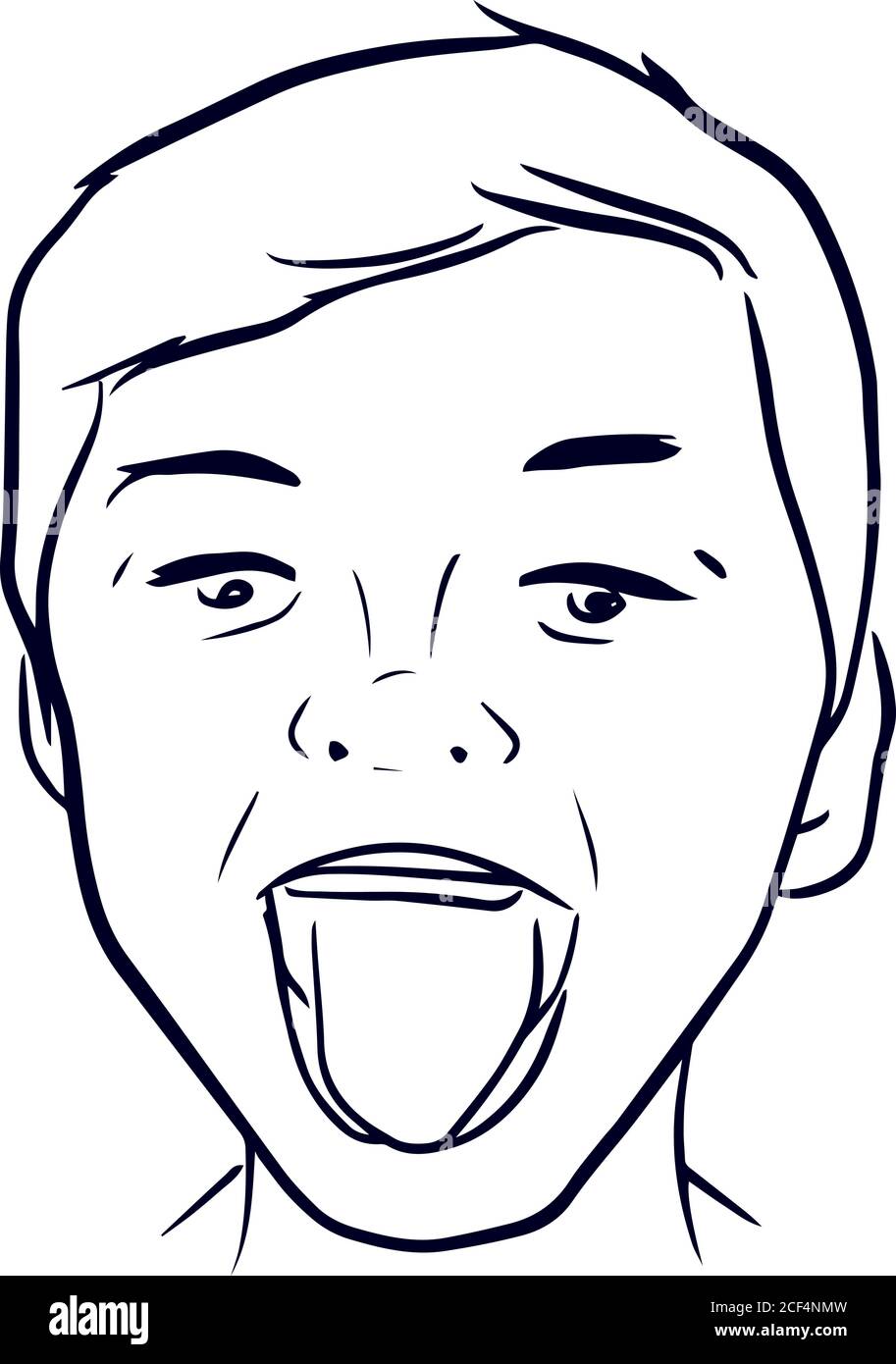 Skizze des Jungen mit offenem Mund und Zunge Stock Vektor