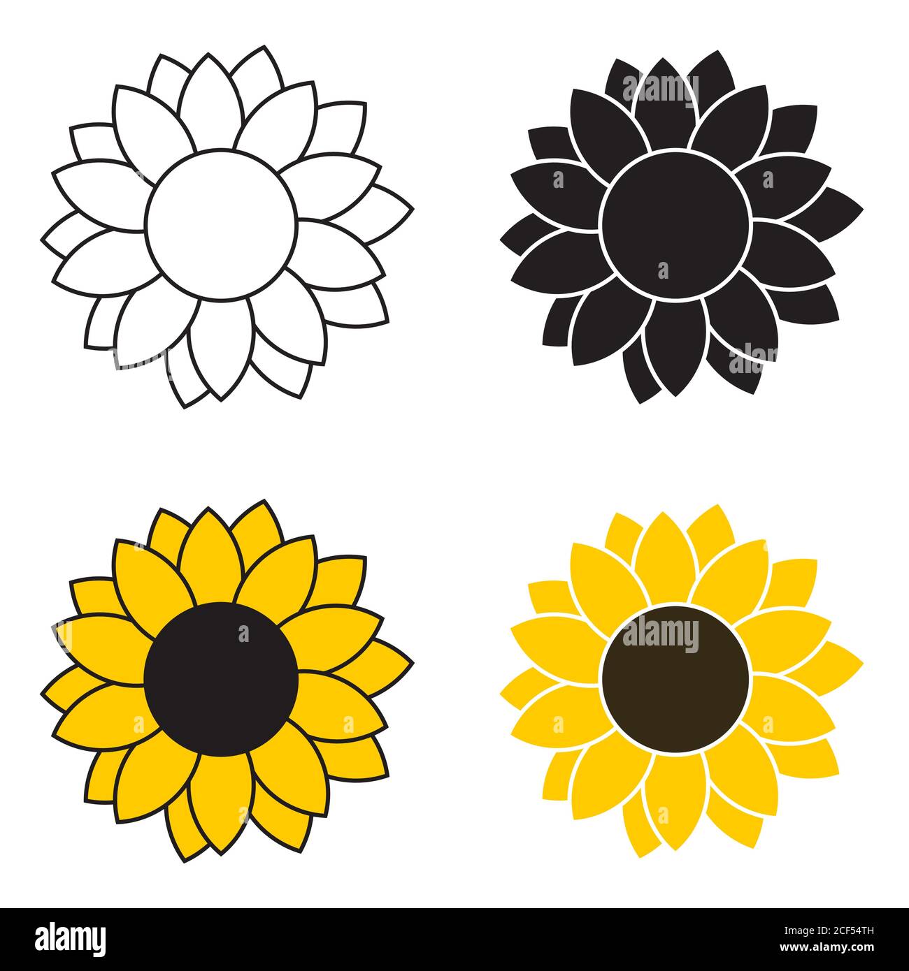 Sonnenblume Cartoon-Symbole in verschiedenen Stilen zum Schneiden gesetzt. Sammlung Cartoon Vektor Sonnenblumen Stock Vektor
