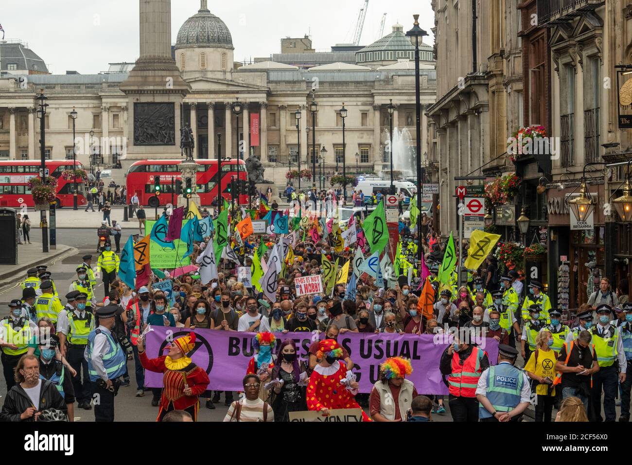 London - September 2020: Extinction Rebellion protestiert im Zentrum Londons, die sich für Fragen des Klimawandels einsetzen Stockfoto