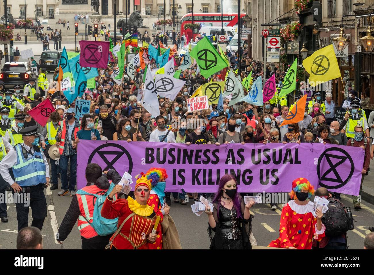 London - September 2020: Extinction Rebellion protestiert im Zentrum Londons, die sich für Fragen des Klimawandels einsetzen Stockfoto