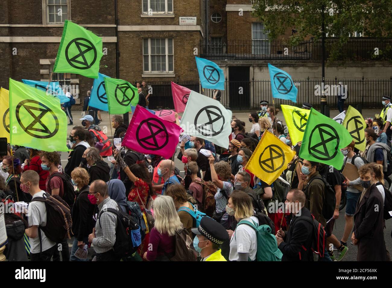 London - September 2020: Extinction Rebellion protestiert im Zentrum Londons, die sich für Fragen des Klimawandels einsetzen Stockfoto