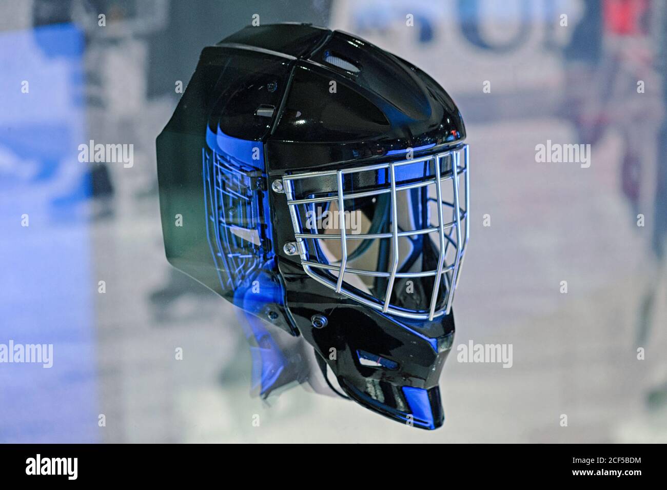 Eine Torwartmaske, allgemein als Eishockey-Maske oder Torwartmaske bezeichnet, Stockfoto