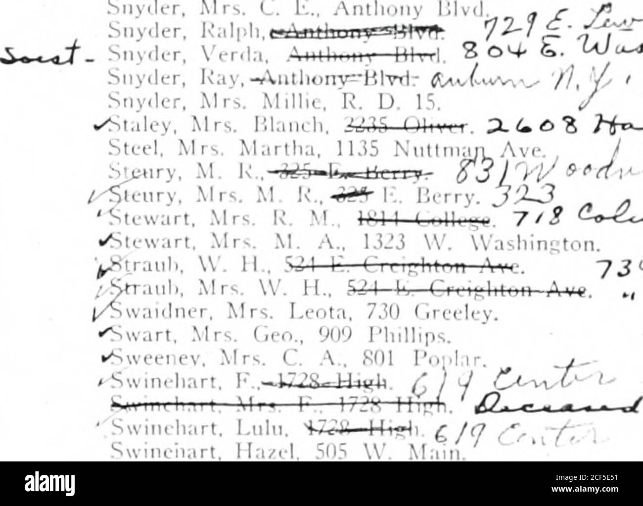 . Verzeichnis, West Jefferson St. Church of Christ, 1920 : West Jefferson St. Church of Christ heißt jetzt First Christian Church, 4800 S. Calhoun St., Fort Wayne, IN. r^J^-U ^-2Z- C (I Oy^-C*-- ^ 1 C. E. Hadsell Realtor and Investments 502-3-4 Shoaff BIdg.Fort Wayne, Ind. Telefon 1973 ShocmakiT, William, 1205 B^Shordon, HuwanI, 1115 coli^hordon, Mrs. Howard. Ill;icr, K.itli.iii,i.WH-Wn-rtTr?^hroytr, Mrs. Natl.«liultz, Joseph, J25 Kinnairil :V^iurist, H. W., I()10 Tildc-n AVT.^iKrist, Mrs. II V., IblU Tild.^.Krlst, ALK-ii, Ibible Tilden AVL-,^Lyrist, Pauline, If.Lo Tilden A•Signst. Philip, 1010 T Stockfoto