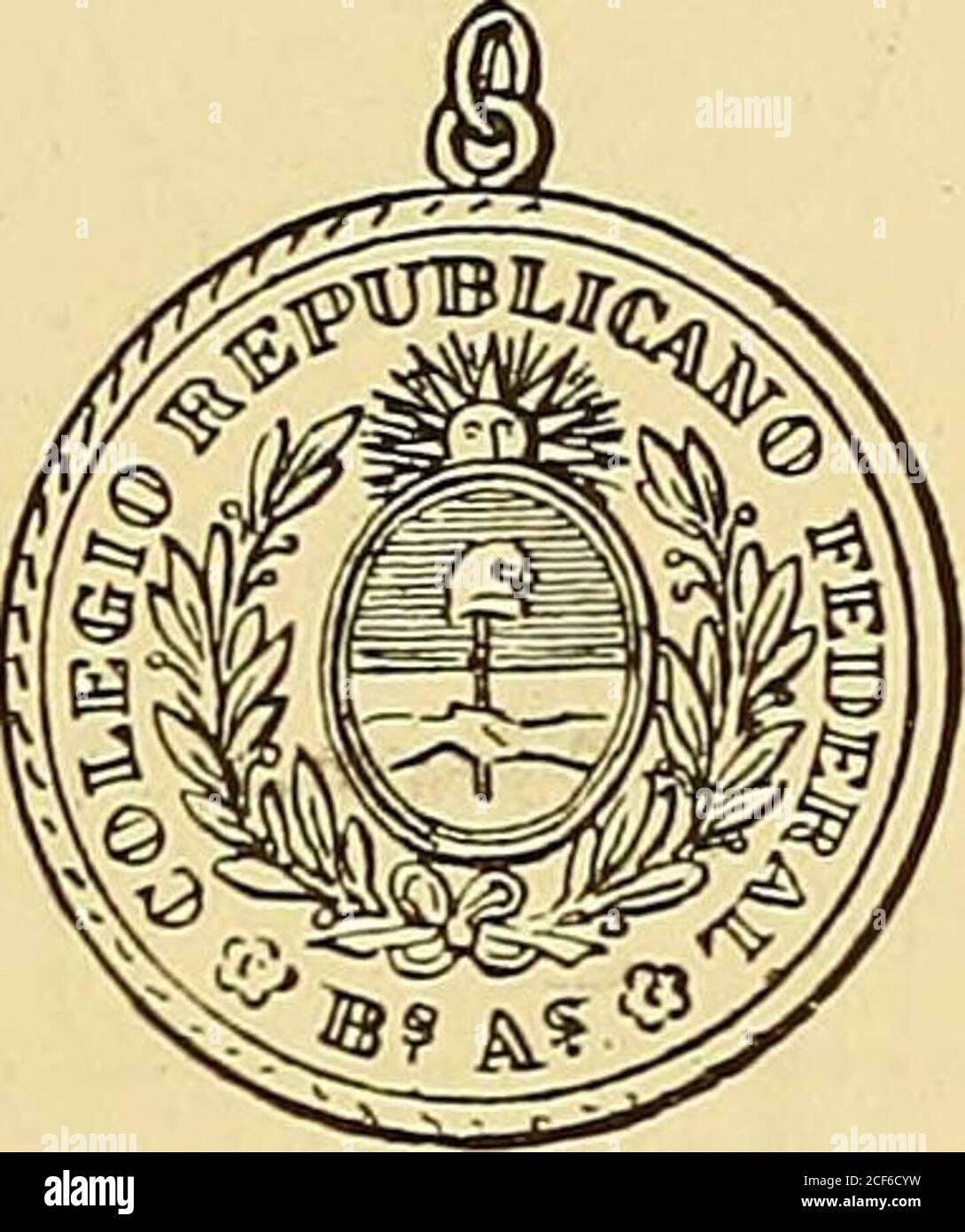 . Monetario americano (ilustrado) clasificado. Reverso Leyenda Battesimo Mass. • . 5 Maggio 1891E. • . V. • . Cinta punzó, blanca y verde. Cobre plateado: Peso 10 Grammos. N 465 – Anverso Leyenda Log. • . Stretta Ugualiauza, en medialuna; arriba una estrella de 5 puntas, abajo dos ramas delaurel y en el Centro la escuadra, el compás y G radiante. Plata: Peso 6 Gramm. 7 decíg. N 466 – Anverso Leyenda ? Giordano Bruno. Quod est inVotis. En el campo: Al fondo, edificios; á la izquierda,gradas de un tablado y pira de leíia encendida, teniendoencima ornamentos papales; abajo rodeado por dos gajos depalma Stockfoto