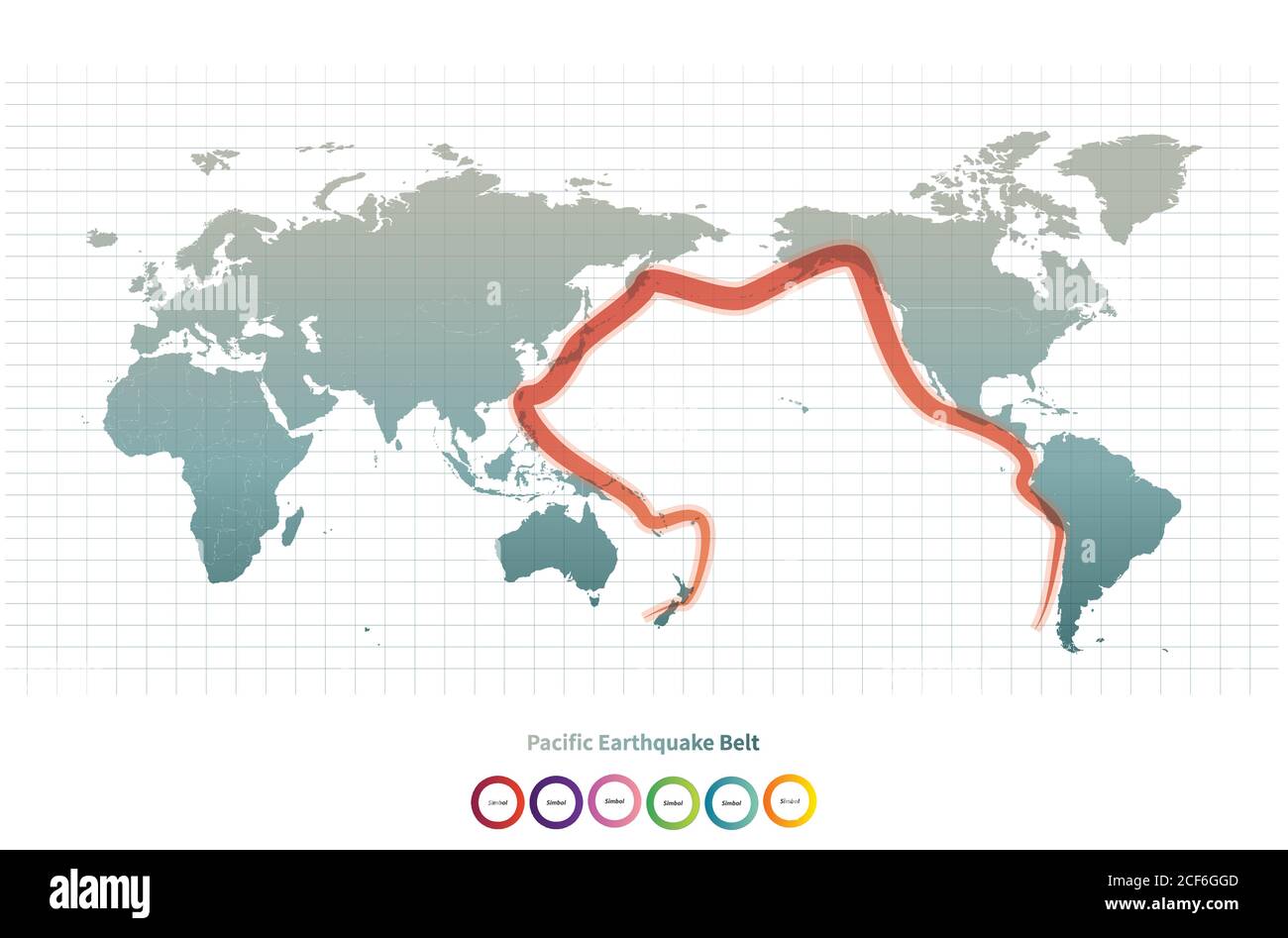 Weltkarte und der Feuerring im Pazifik Stock Vektor
