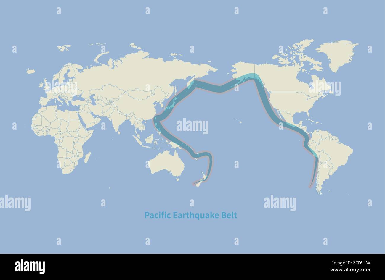 Weltkarte und der Feuerring im Pazifik Stock Vektor