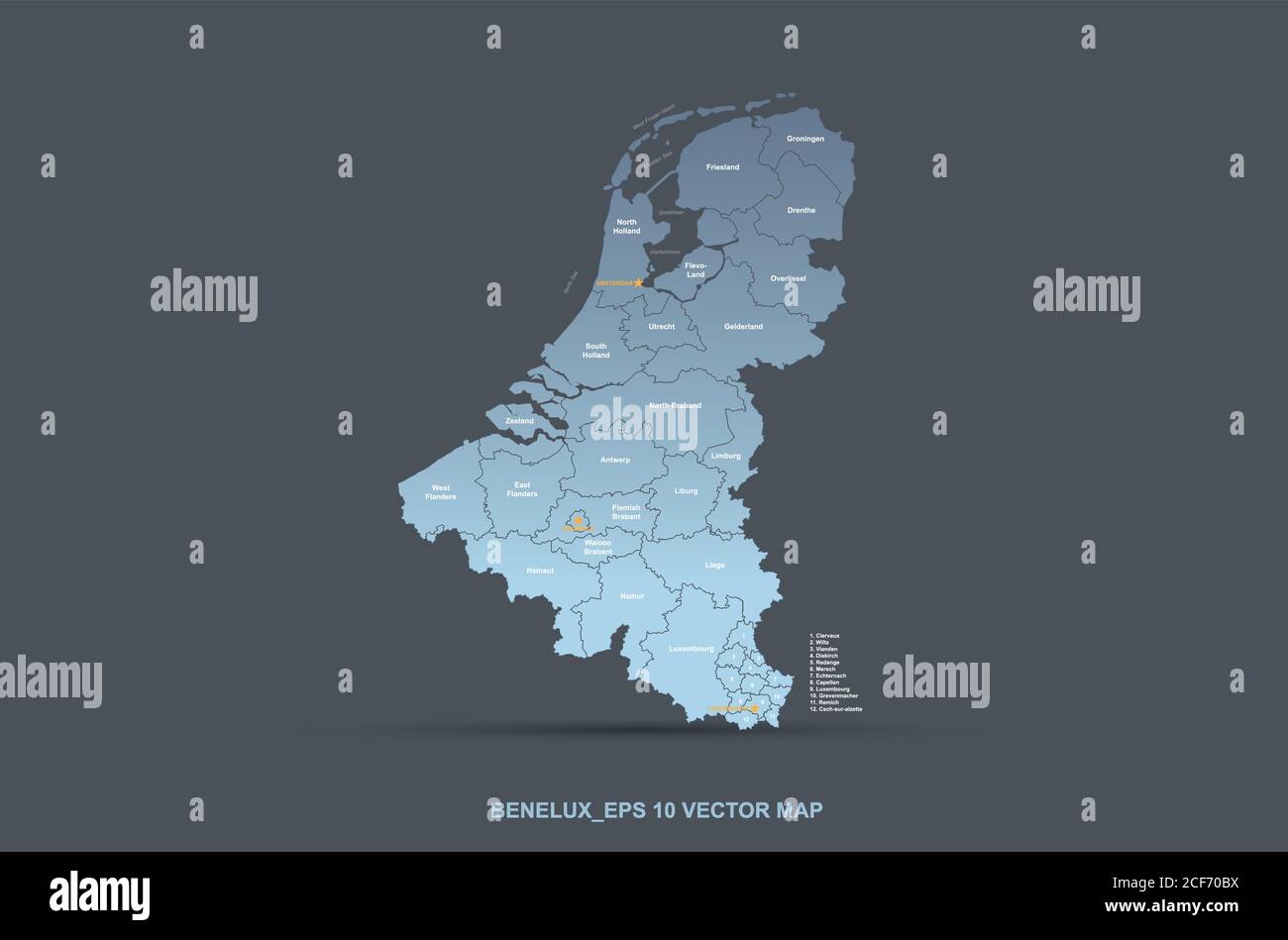 Die Benelux Vector-Karte. Wirtschaftsunion in Westeuropa. Stock Vektor