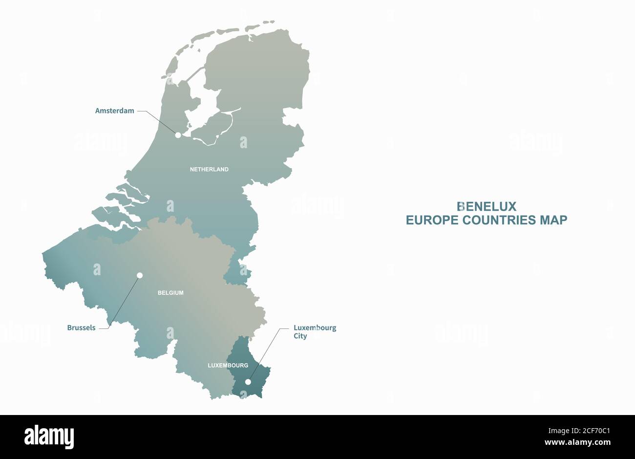 Die Benelux Union Vektorkarte. Wirtschaftsunion in Westeuropa. Stock Vektor