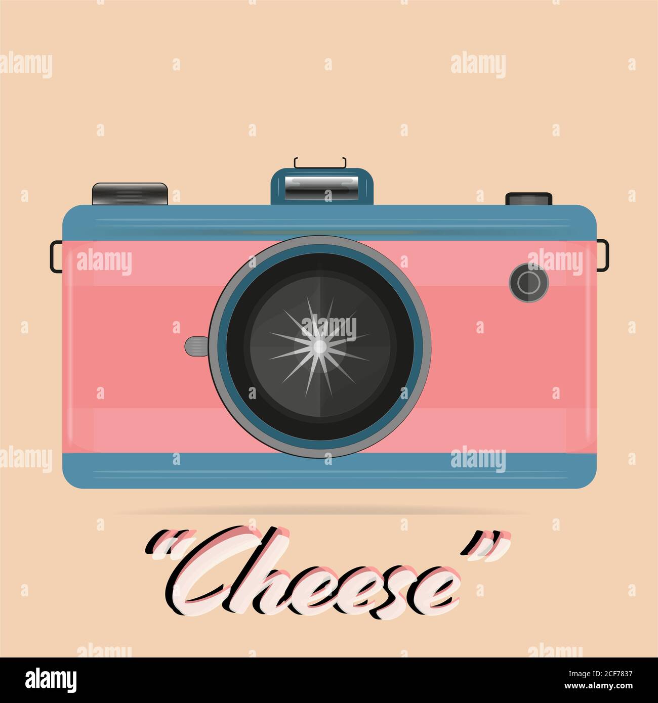 Retro Kamera Vektor Illustration mit Käse Text auf einem weißen Hintergrund Stock Vektor