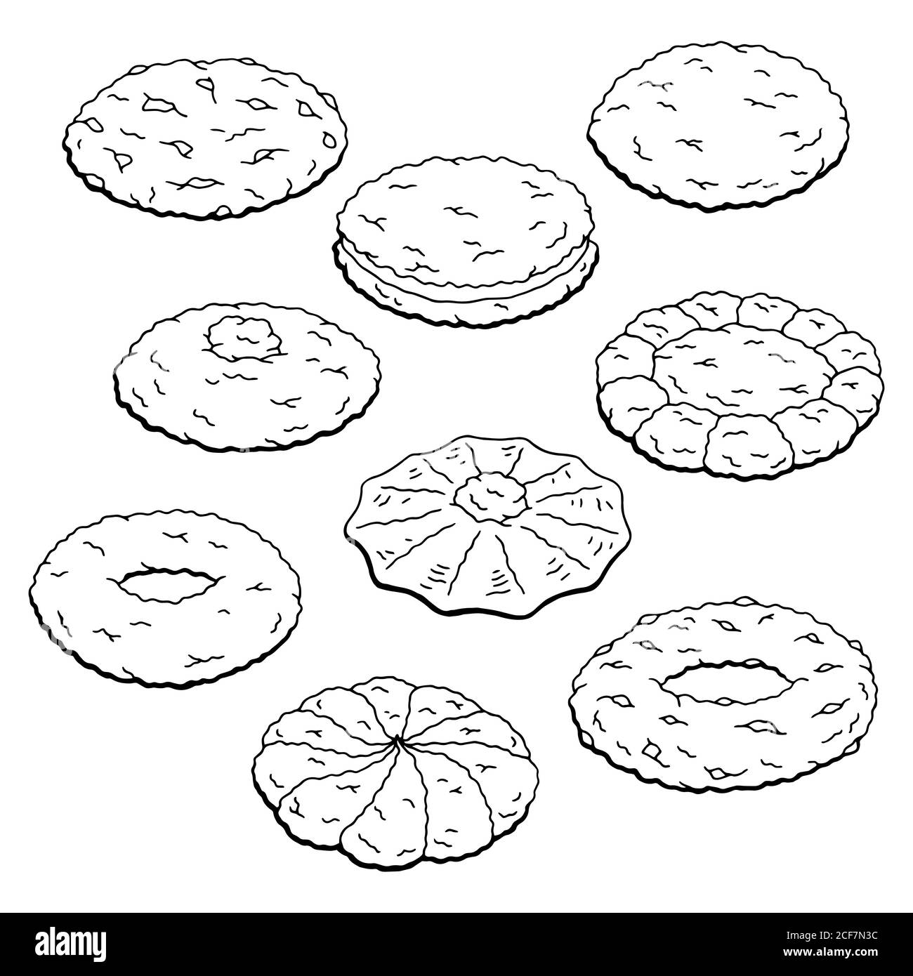 Cookie-Set Grafik schwarz weiß isoliert Skizze Illustration Vektor Stock Vektor
