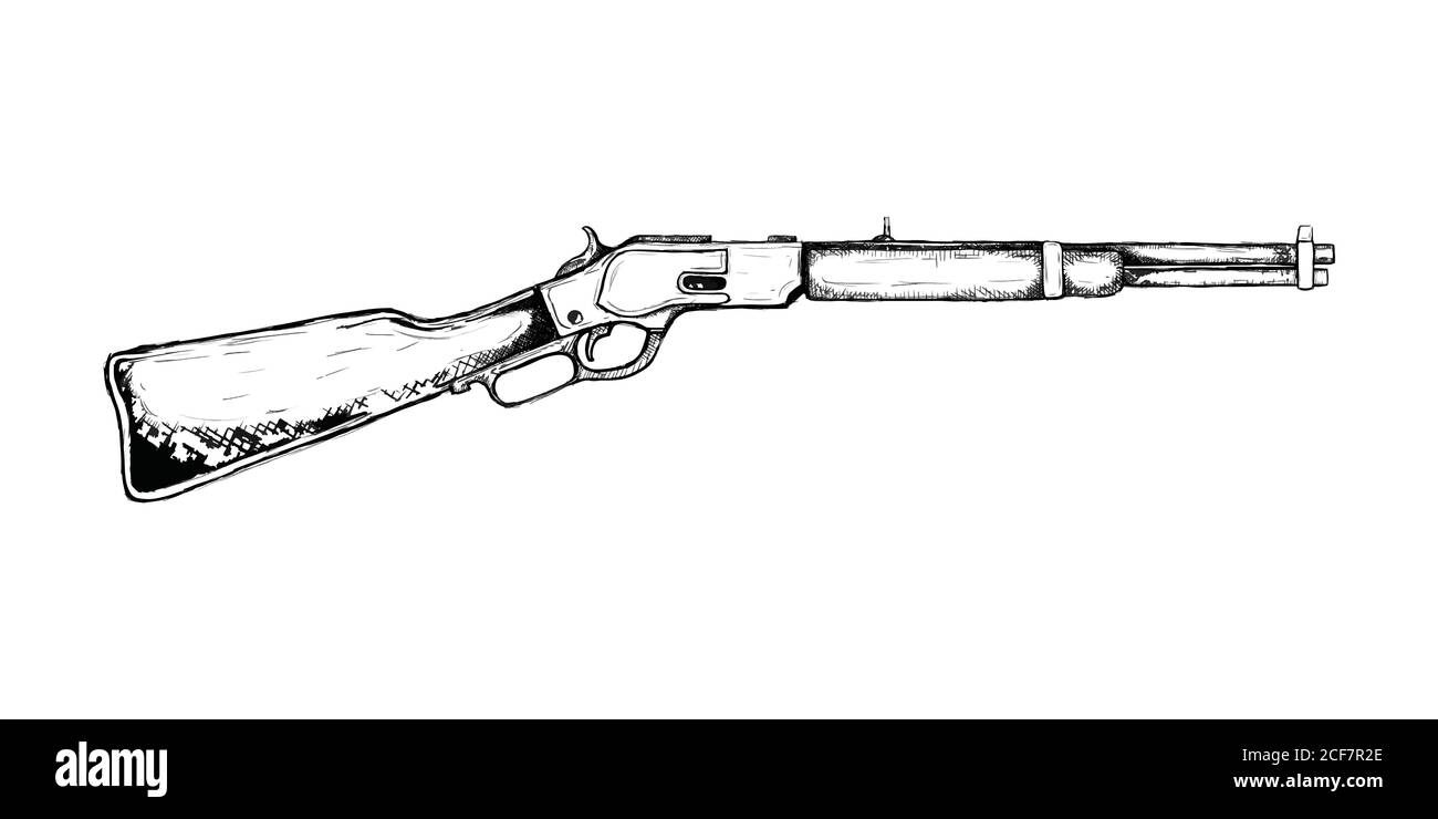 Riffle lang für wild West Symbol Skizze handgezeichnete Illustration Isoliert mit weißem Hintergrund Stock Vektor