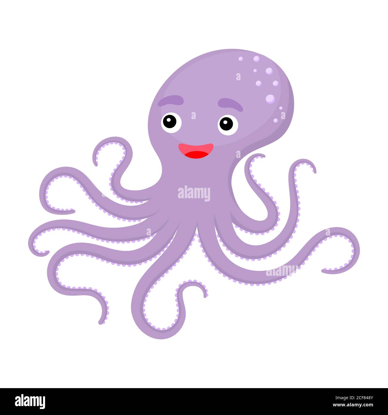 Niedliche lustige violette Krake Druck auf weißem Hintergrund. Ocean Cartoon Tier Charakter für die Gestaltung von Album, Scrapbook, Grußkarte, Einladung Stock Vektor