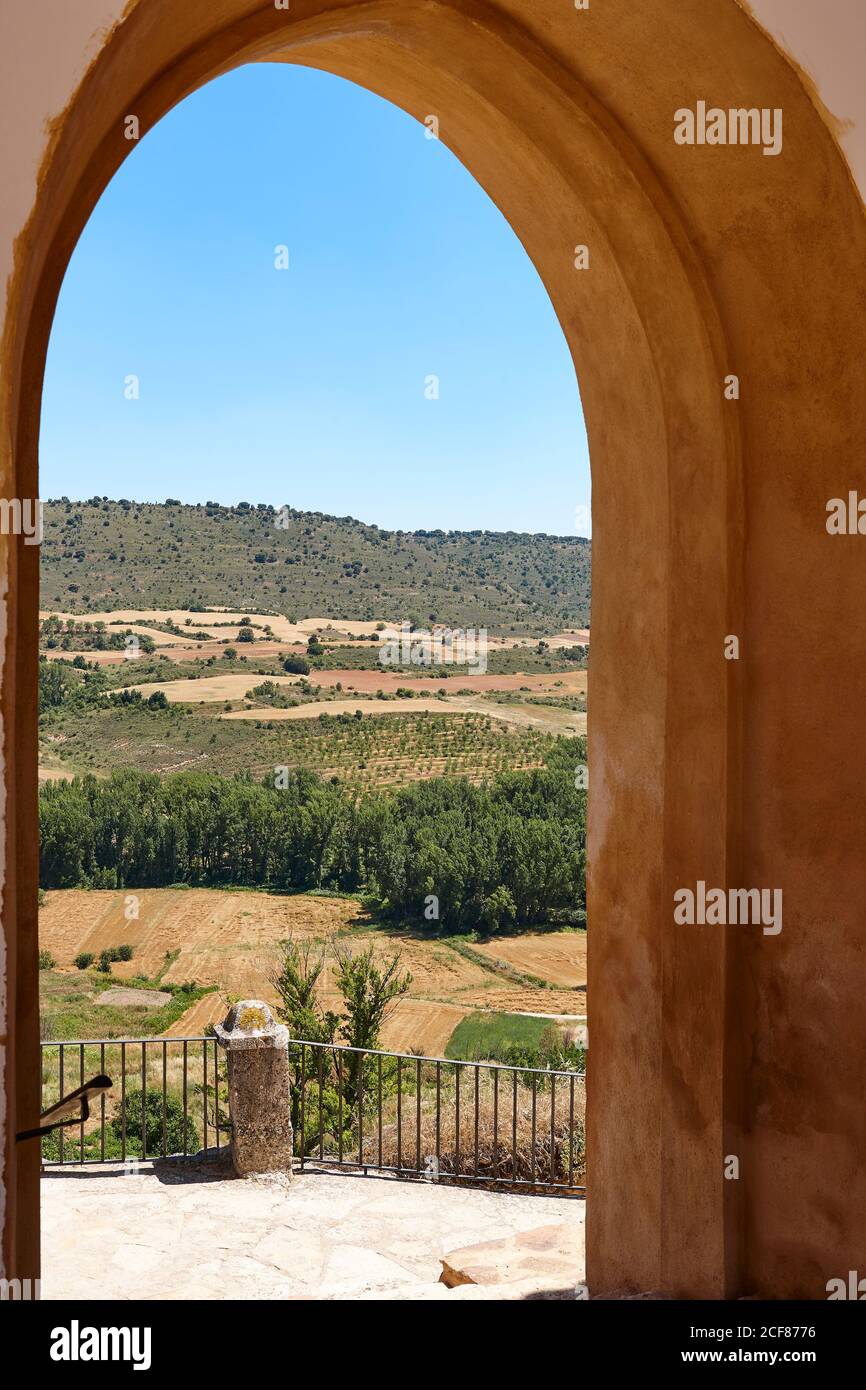 Guadalajara Landschaft in Spanien. Alcarria, Brihuega. Schloss Piedra Bermeja Stockfoto