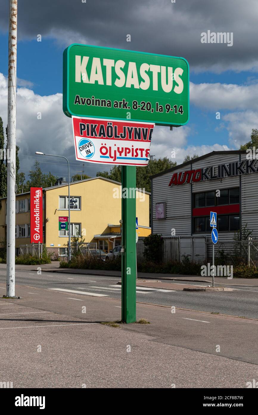 Katsastus Zeichen in Herttoniemi in Herttoniemi Bezirk von Helsinki, Finnland Stockfoto