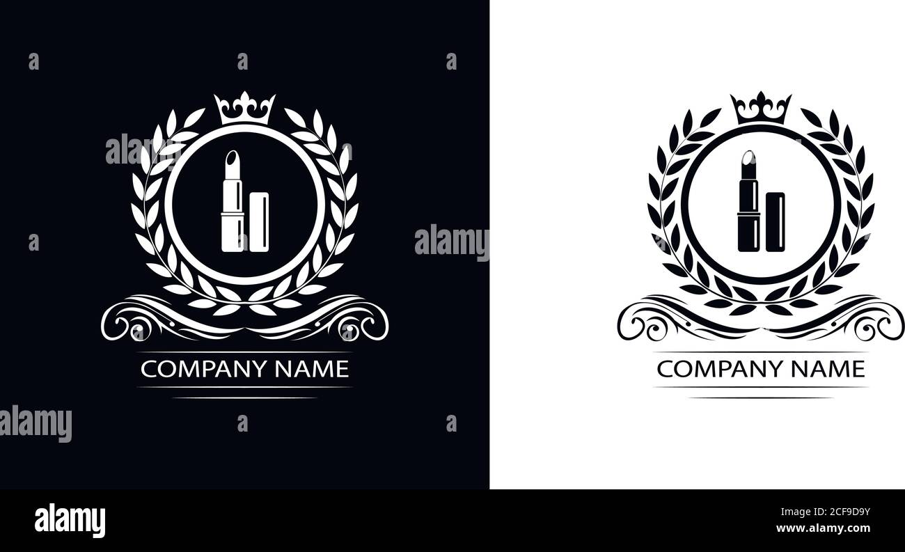 Kosmetik Logo Vorlage Luxus Royal Vektor Lippenstift Unternehmen dekorative Emblem Mit Krone Stock Vektor