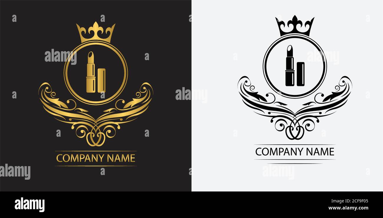 Kosmetik Logo Vorlage Luxus Royal Vektor Lippenstift Unternehmen dekorative Emblem Mit Krone Stock Vektor